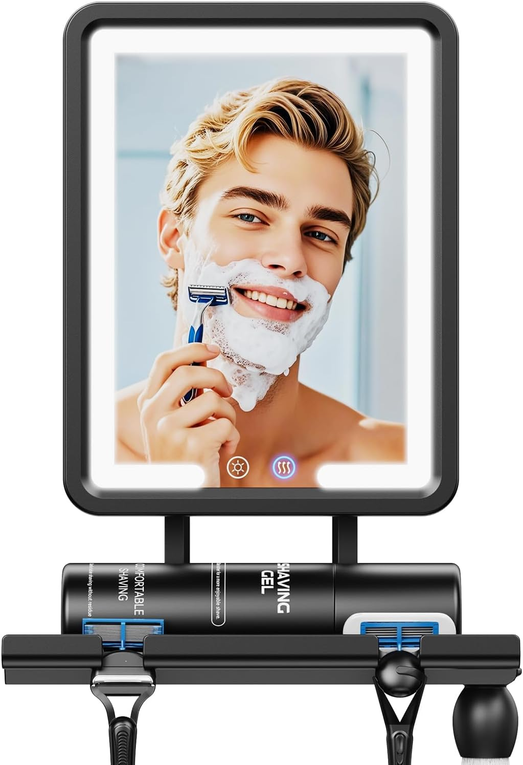 Fogless Lighted Shower Mirror for Shaving, 3 Colors Stepless Dimmable Lights, with Razor Holder, 360&deg; Rotation, anti Fog, Removable, Led Bathroom Mirror, Makeup Mirror (Black) image number 6