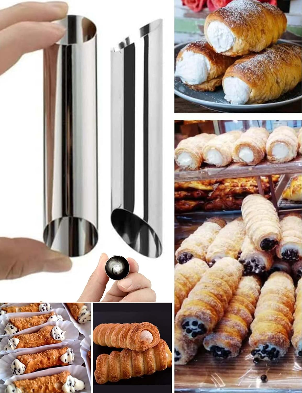 23PCS Cannoli Tubes Set, Spiral Tube Baking Tool, Stainless Steel Cream Horn Molds, Rotary Croissant Pastry Mold Non-Stick Danish Pastry Molds for Cream Roll Baking Cookie Dough (23) image number 4
