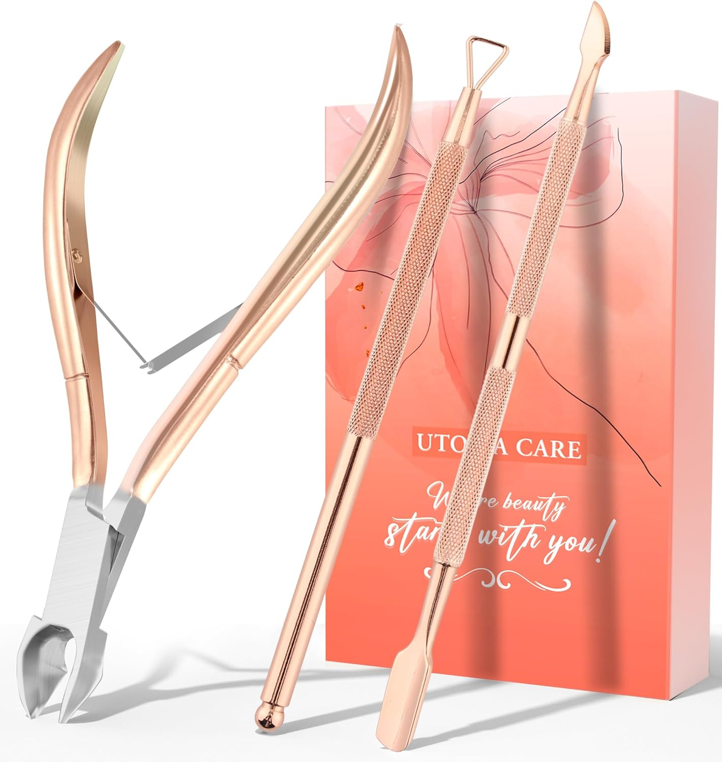 Utopia Care Cuticle Trimmer with Pusher, Nail Trimmer Set, Professional Manicure & Pedicure Kit, Cuticle Remover Tool Kit, Rose Gold