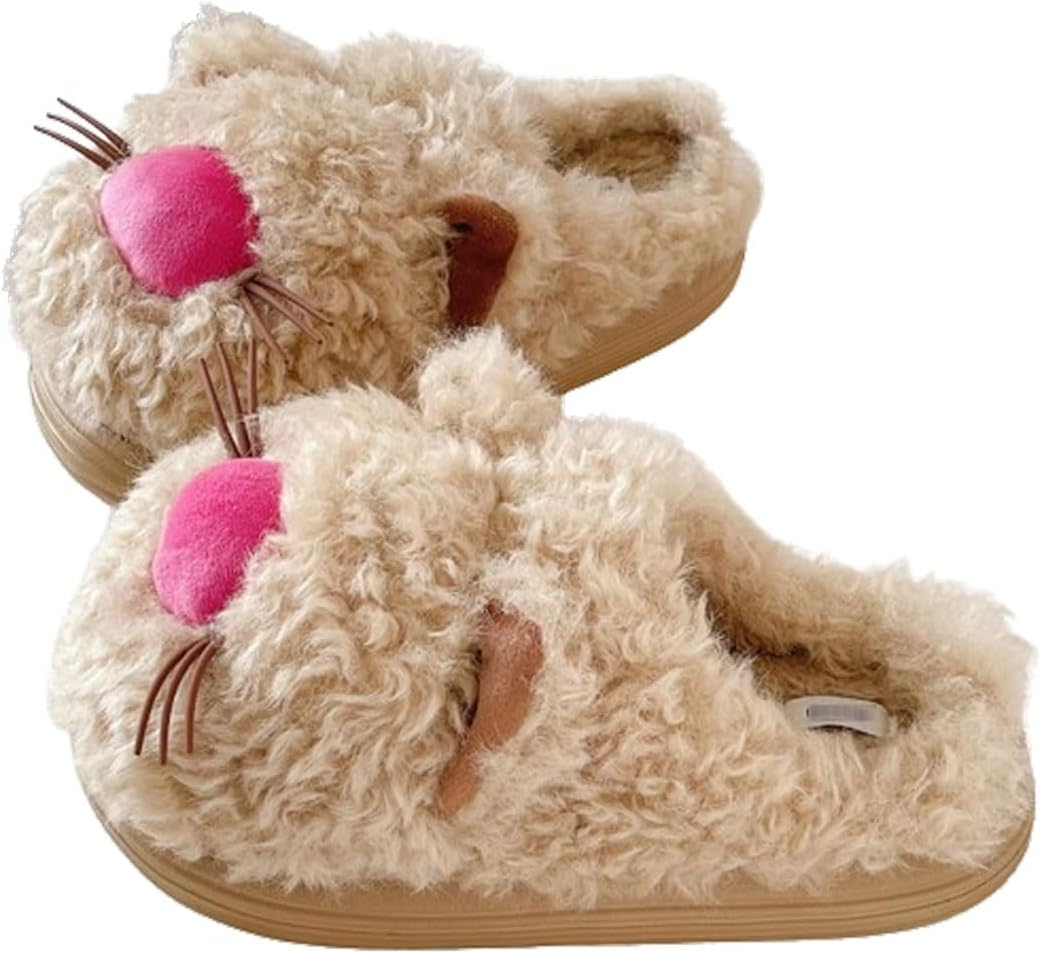 Women'S Cute Fuzzy Cat Slippers Comfy Plush Warm Fun Plush Home Shoes Fluffy Faux Fur Kawaii Cartoon Animal House Slides