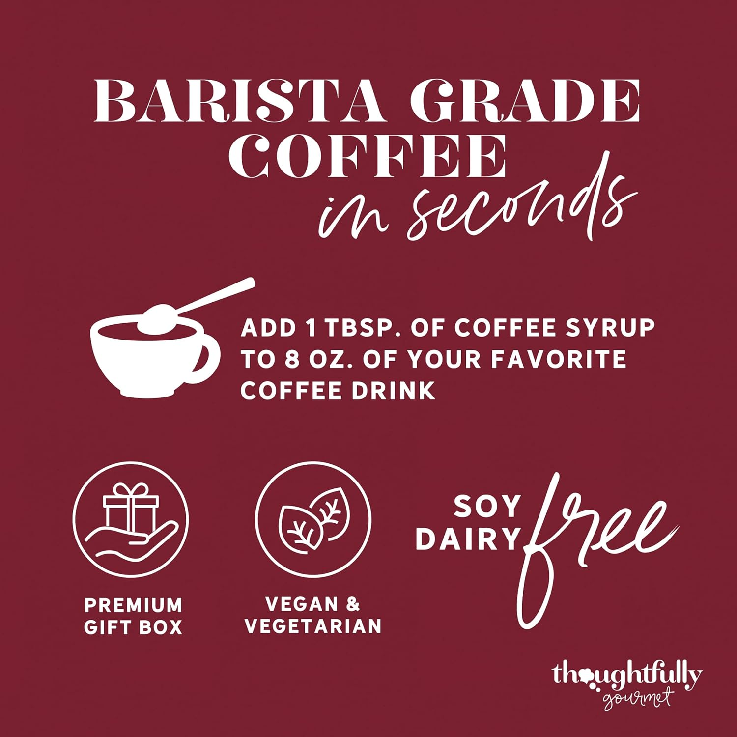 Thoughtfully Gourmet, Coffee Therapy Gift Set, Includes 4 Delicious Coffee Syrups, 2 Flavoured Sugars and 1 Cocoa Powder to Elevate Your Coffee image number 4