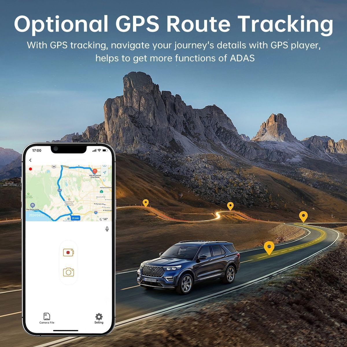 3 Channel Dash Cam with GPS, 2K+1080P+1080P Triple Lens Car Camera, Wifi, 24H Parking Mode, Acc Loop Recording, Support 256GB, Night Vision, Motion Detection, 3 Inch Screen image number 5