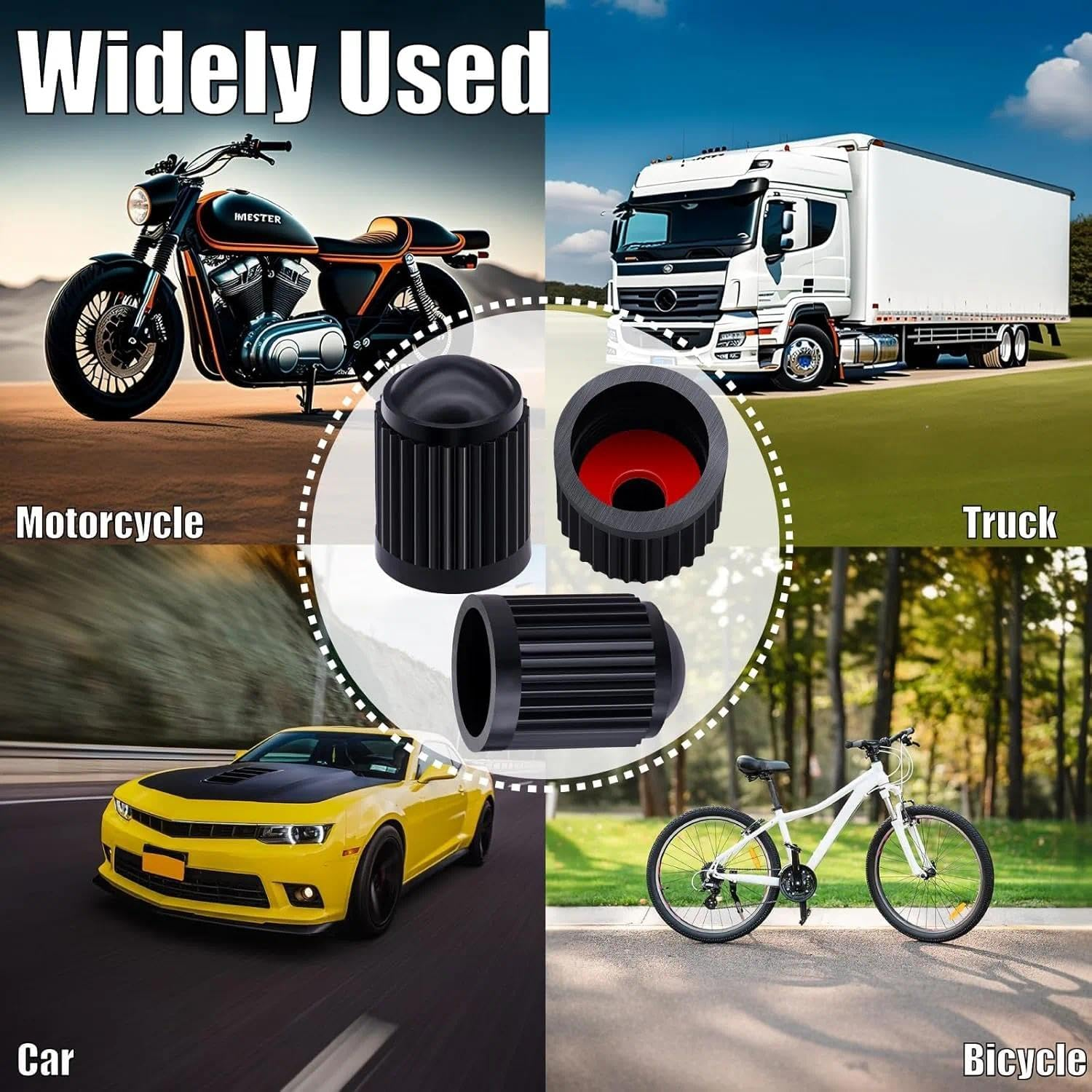 Tire Stem Valve Caps, with O Rubber Ring, Universal Stem Covers for Cars, Suvs, Bike and Bicycle, Trucks, Motorcycles, Airtight Seal Heavy Duty (Black (30 Pack) image number 2