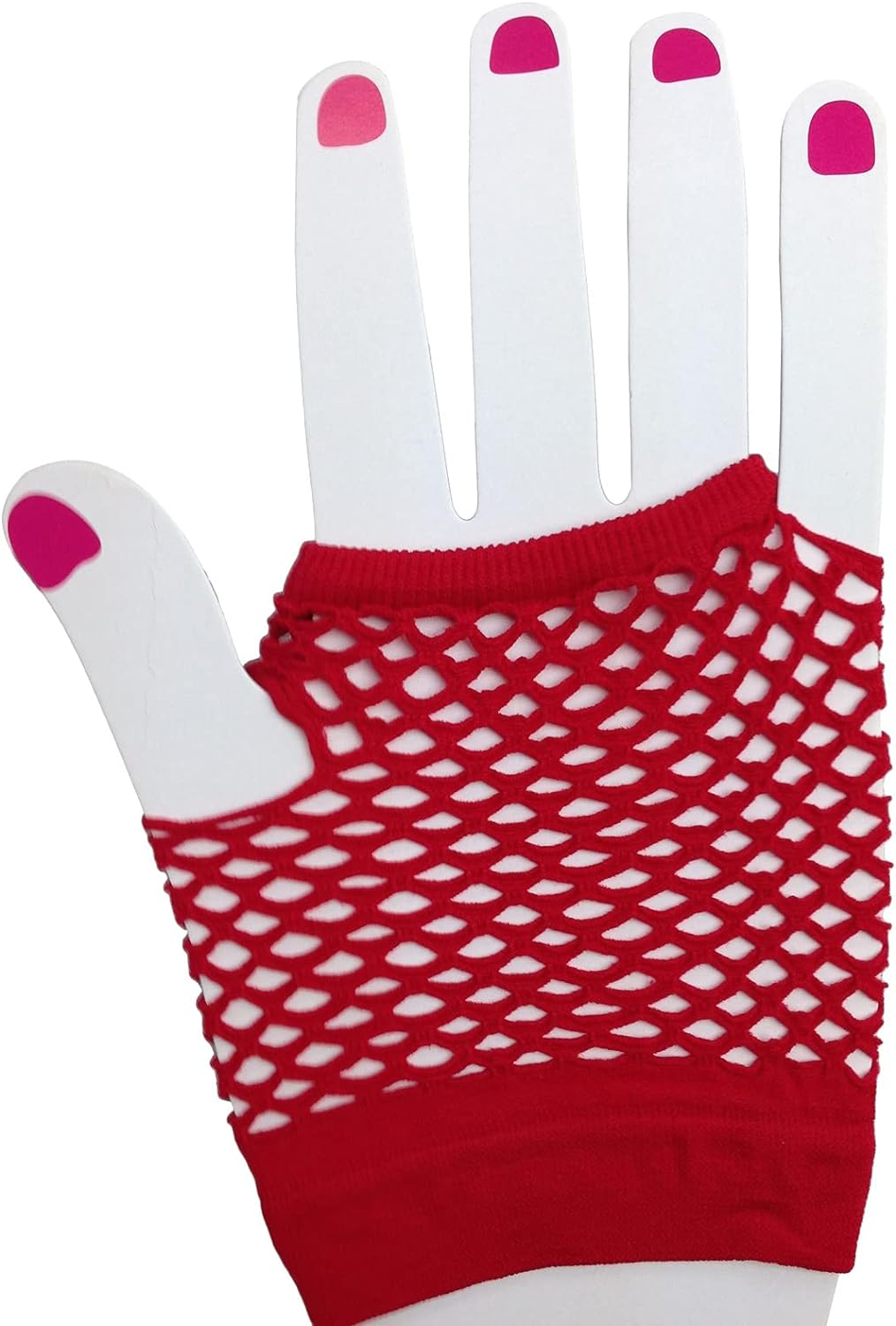 Women'S 70S 80S Wrist Length Fishnet Fingerless Gloves, Red (Pack of 12)