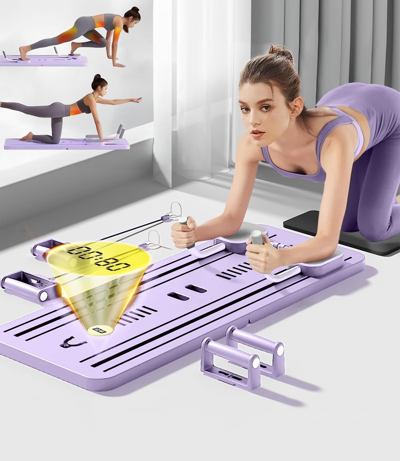 Pilates Board, Pilates Reformer Set, 2025 New Foldable Pilates Board for Home, 4 in 1 Pilates Sliding Board Pilates Equipment, Pilates Board for Women Men, Ab Trainer Machine, Purple image number 5