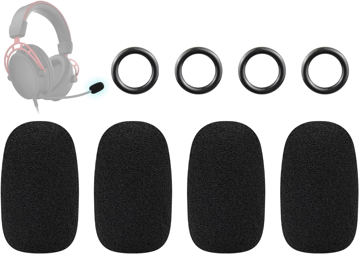 SOULWIT 4Pcs Protective Microphone Foam Cover Pop Filter for Hyperx Cloud/Alpha/Chat/Core/Flight/Mini/Orbit/Revolver/Stinger Series Headphones, Mic Cover Windscreen for Hyperx Cloudx Headset - Black