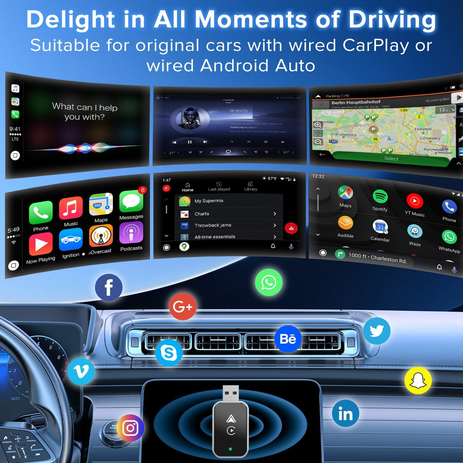 Necomi Wireless Carplay Adapter for Iphone/Android,2 in 1 Upgrade Wireless Auto Adapter, Dongle Plug and Play, No Delay,For Iphone Ios 10+/ Android 11+/ Cars 2017+ image number 5