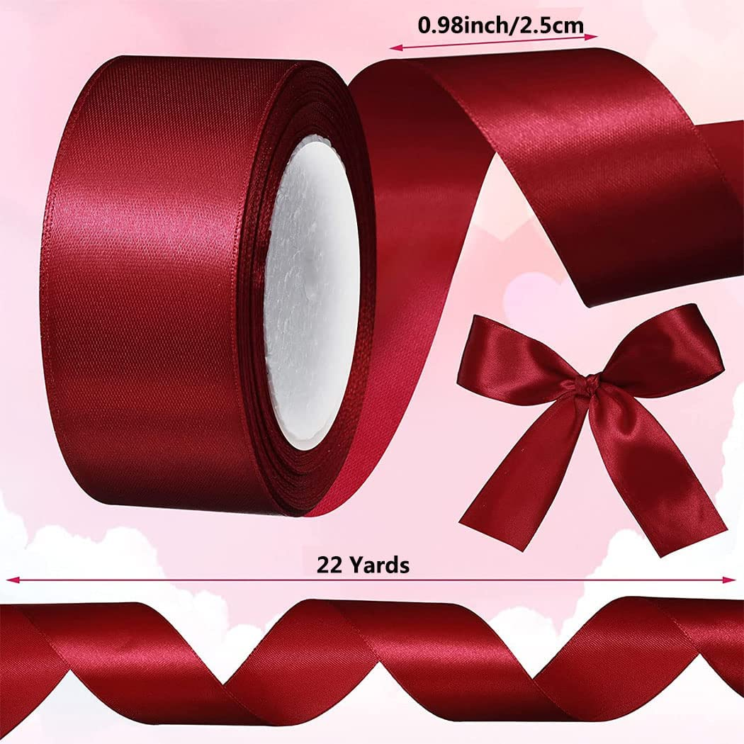 Wine Red Satin Ribbon 1 Inch X 50 Yards, Solid Color Fabric Ribbon for Gift Wrapping, DIY Crafts, Hair Bows Making, Wreath, Wedding Party Decoration and Sewing Projects (Wine Red) - Red image number 3