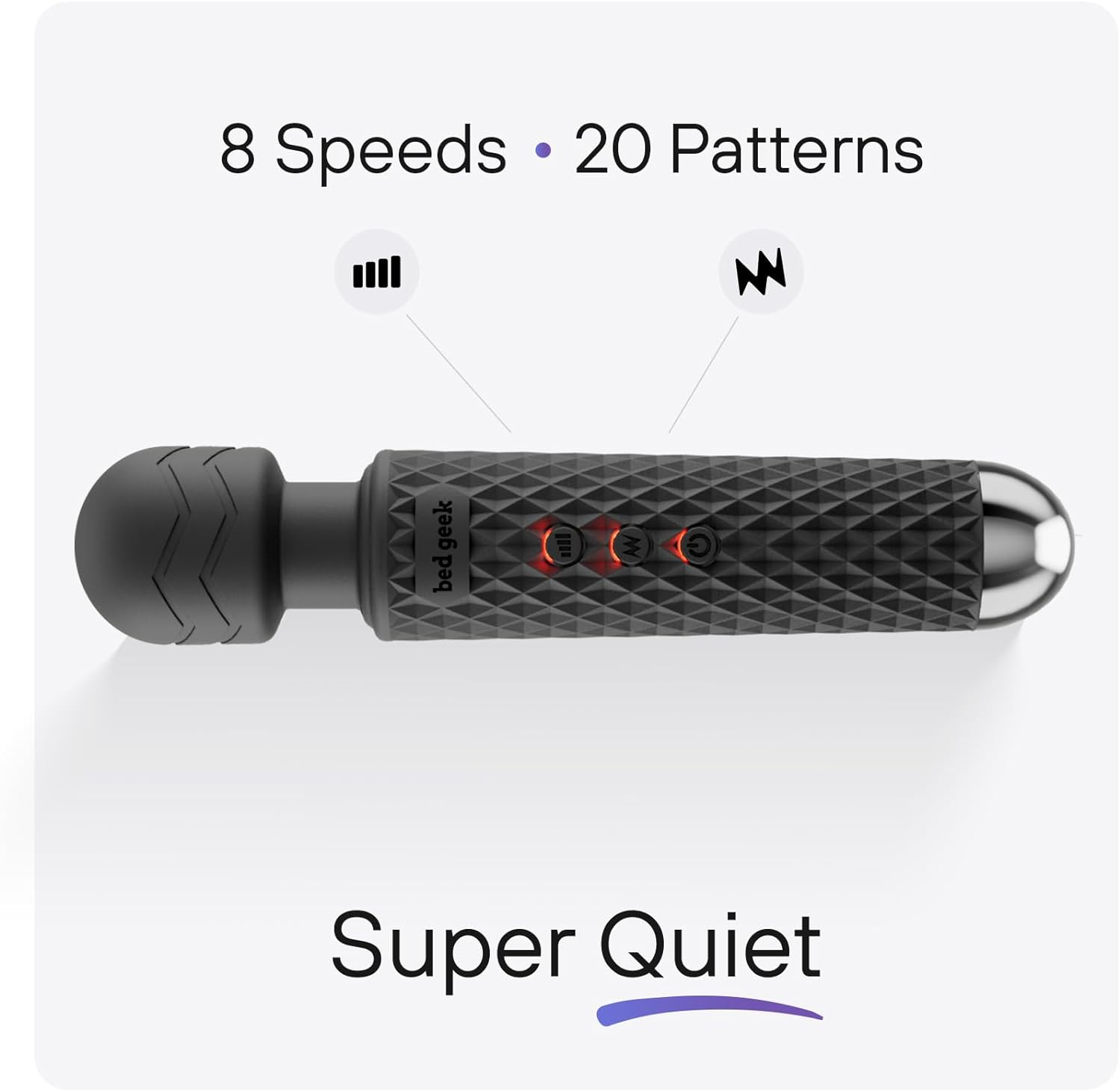 Wireless Full Body Massager by BED GEEK Handheld Waterproof Electric Massage Skin Soft Silicone 20 Patterns 8 Speeds (Black) - Black image number 4