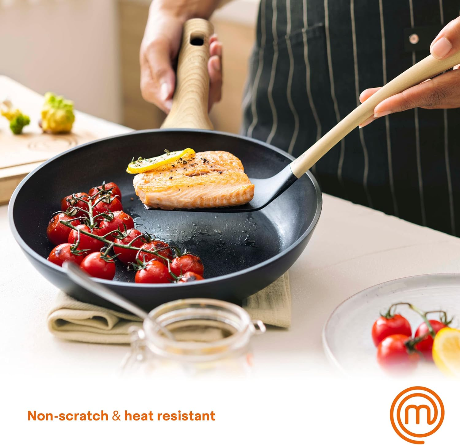 Masterchef Kitchen Utensils Set Dishwasher Safe, Non Toxic Cooking Utensils Set for Nonstick Cookware, Non Scratch Plastic Tools Incl. Spatulas & Spoons, Heat Resistant Nylon, 6 Piece, Natural Look - Multi Colored image number 2