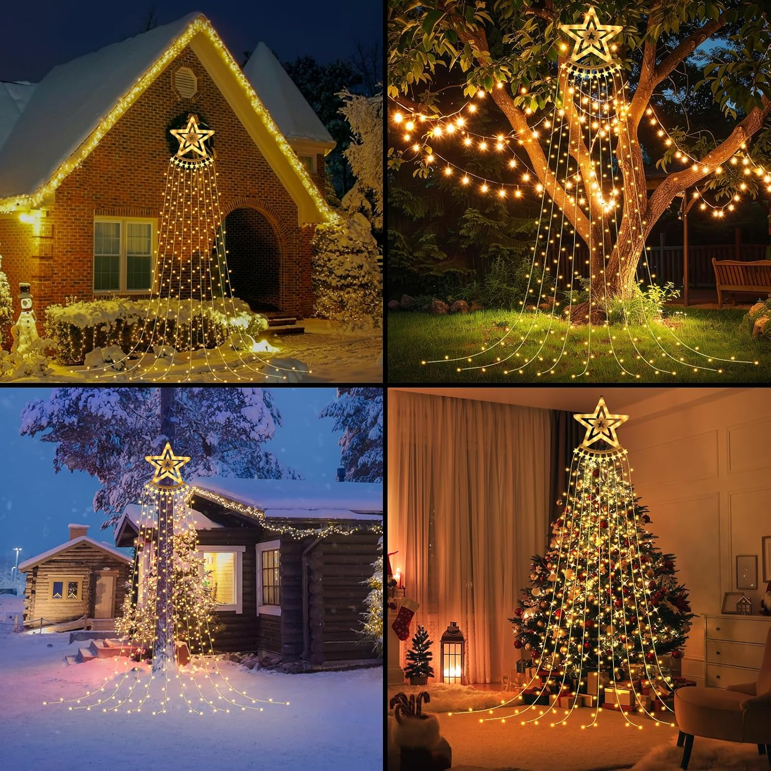 Banaone Outdoor Christmas String Lights, 350 Leds, 9 Strands 3.5M, Christmas Tree Garland with 8 Modes, Waterproof, Ideal for Garden, Parties, Indoor and Outdoor (Warm White) image number 5