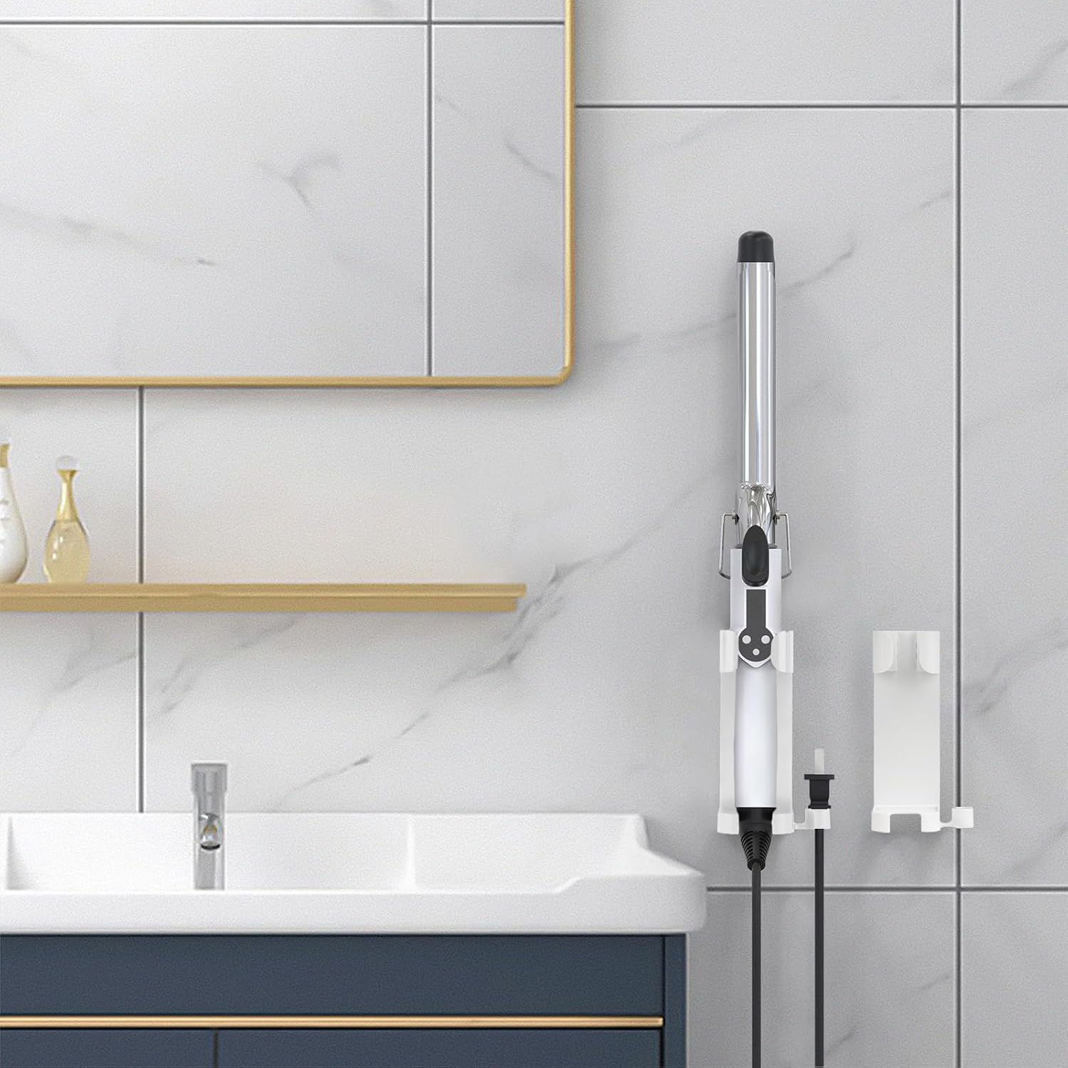 Happylily 2 Pack Detachable Curling Iron Holder Wall Mount, Wall Mount Hair Dryer Holder, Styling Tool Storage Organizer Stand (White) image number 3