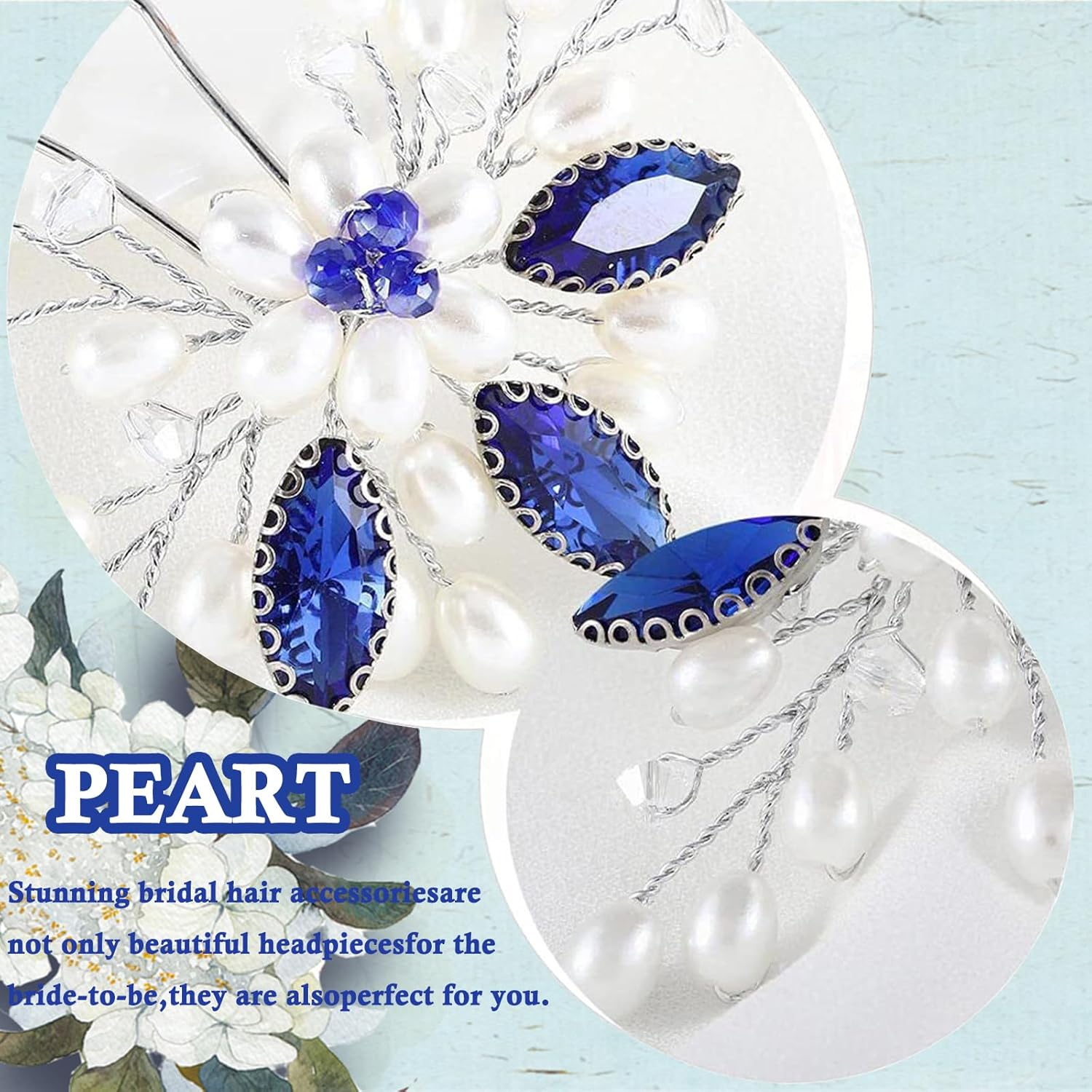 Xinlon Pack of 2 Hair Accessories Girls, U-Shaped Bridal Hair Pins, Hair Accessories Wedding Blue, Crystal Beads, Bridal Hair Comb for Bridesmaids, Brides, Wedding, Ball, Party, Stage Shows image number 2