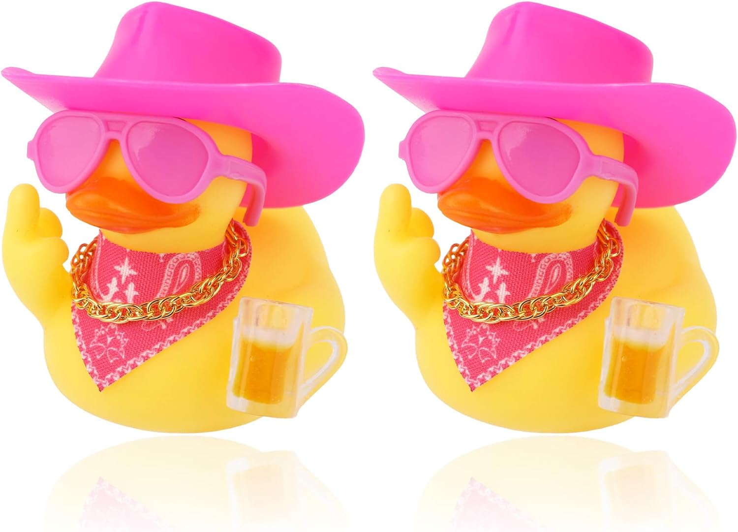 2Pcs Funny Rubber Ducks for Dashboard, Cute Car Rubber Duck Ornament with Mini Glasses Hat Scarf Accessories for Home Office Refrigerator Decoration (Pink) image number 5