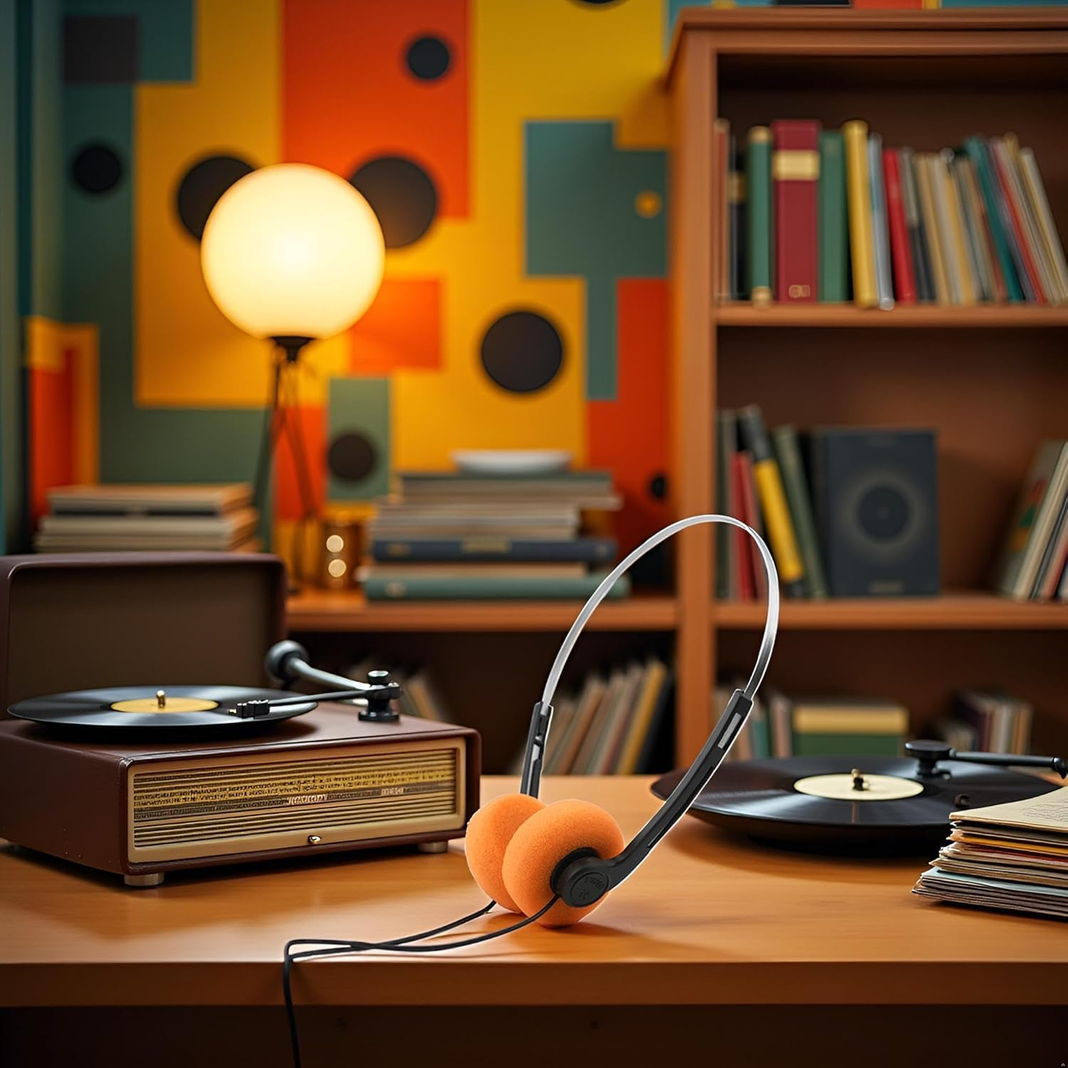 Retro Lightweight Earphones,Over-Ear Headphone,Vintage Feelings Underwire Headphone,Hi-Fi Stereo Earphone Headset,Headphone,For Most Mobile Phones Playback Pevices Headphones (2Pcs Orange) image number 6