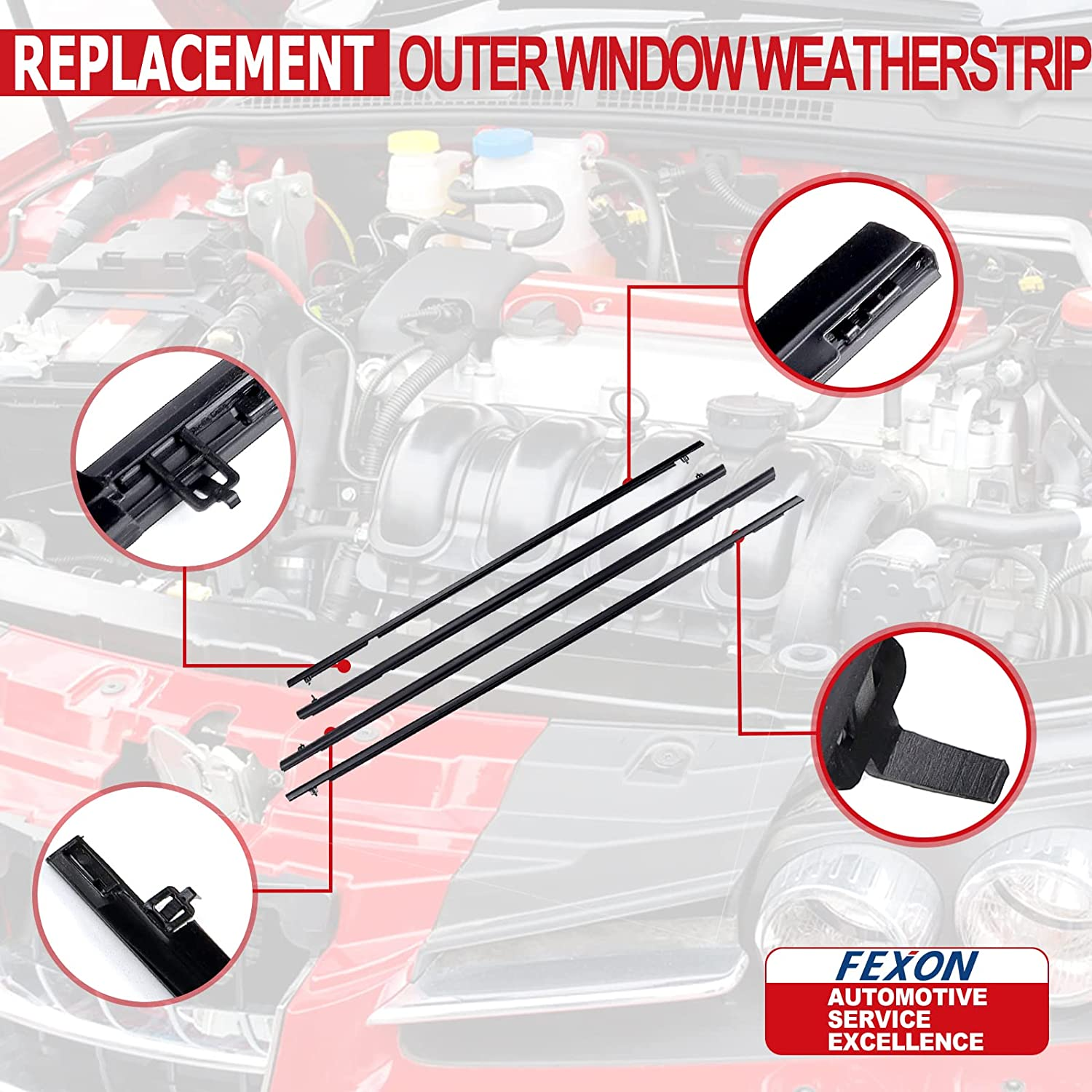 4PCS Car Outer Window Sweep Belt Trim Seal Weatherstrip Kit Compatible with Honda Civic 2006 2007 2008 2009 2010 2011 image number 1