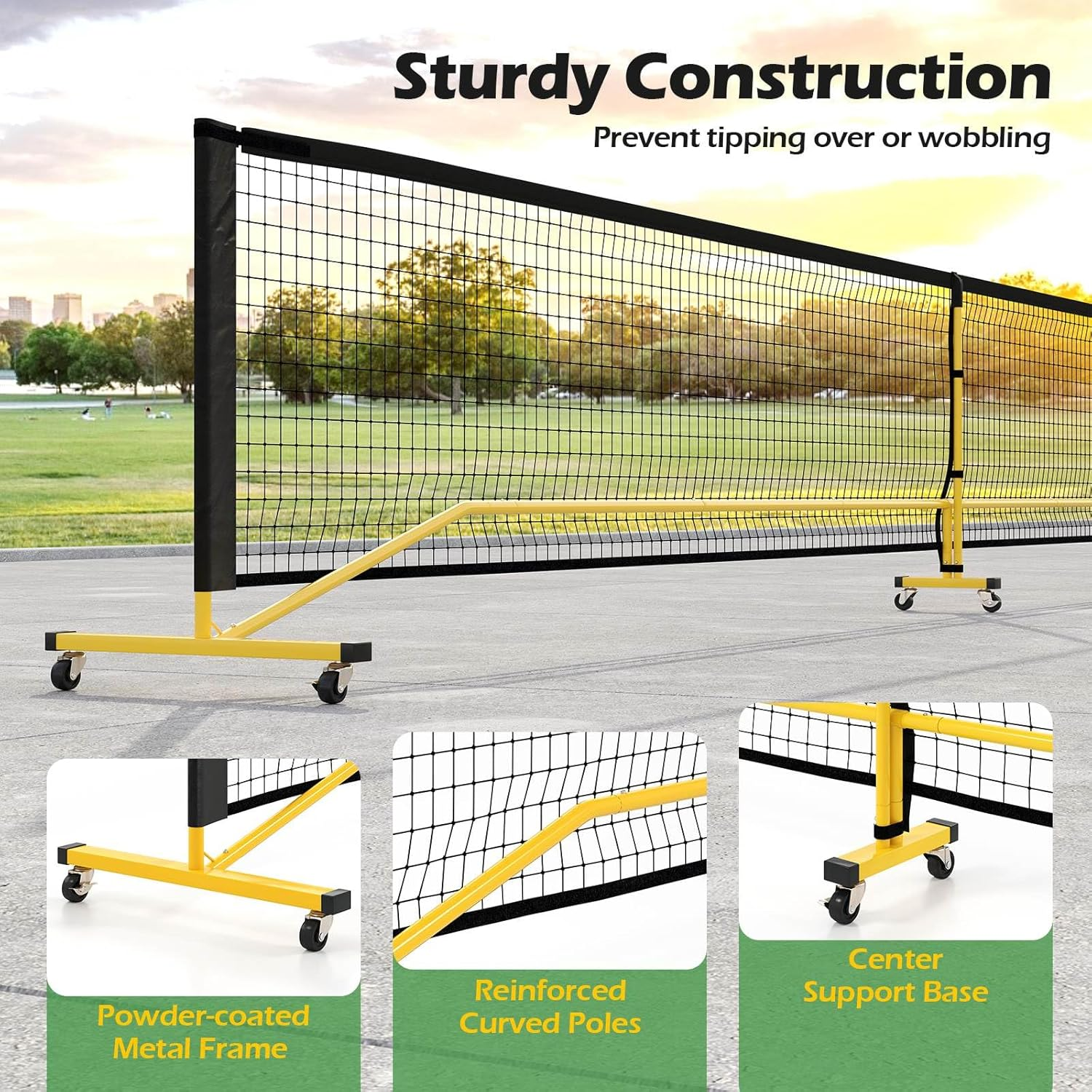 Costway Portable PE Pickleball Net, 6.75M Regulation Size Pickle Ball Net System W/6 Lockable Wheels, Heavy-Duty Metal Frame & Carry Bag, Ideal for Outdoor Indoor Driveway Backyard image number 6