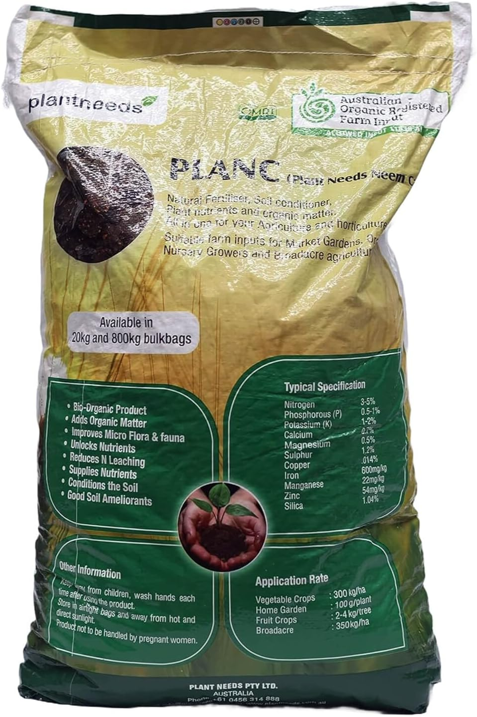 Plant Needs Neem Cake 20 Kg I 100% Organic Neem Cake I Australian Certified Organic I USDA OMRI Registered I Organic Soil Conditioner and Ameliorate (Powder) image number 6