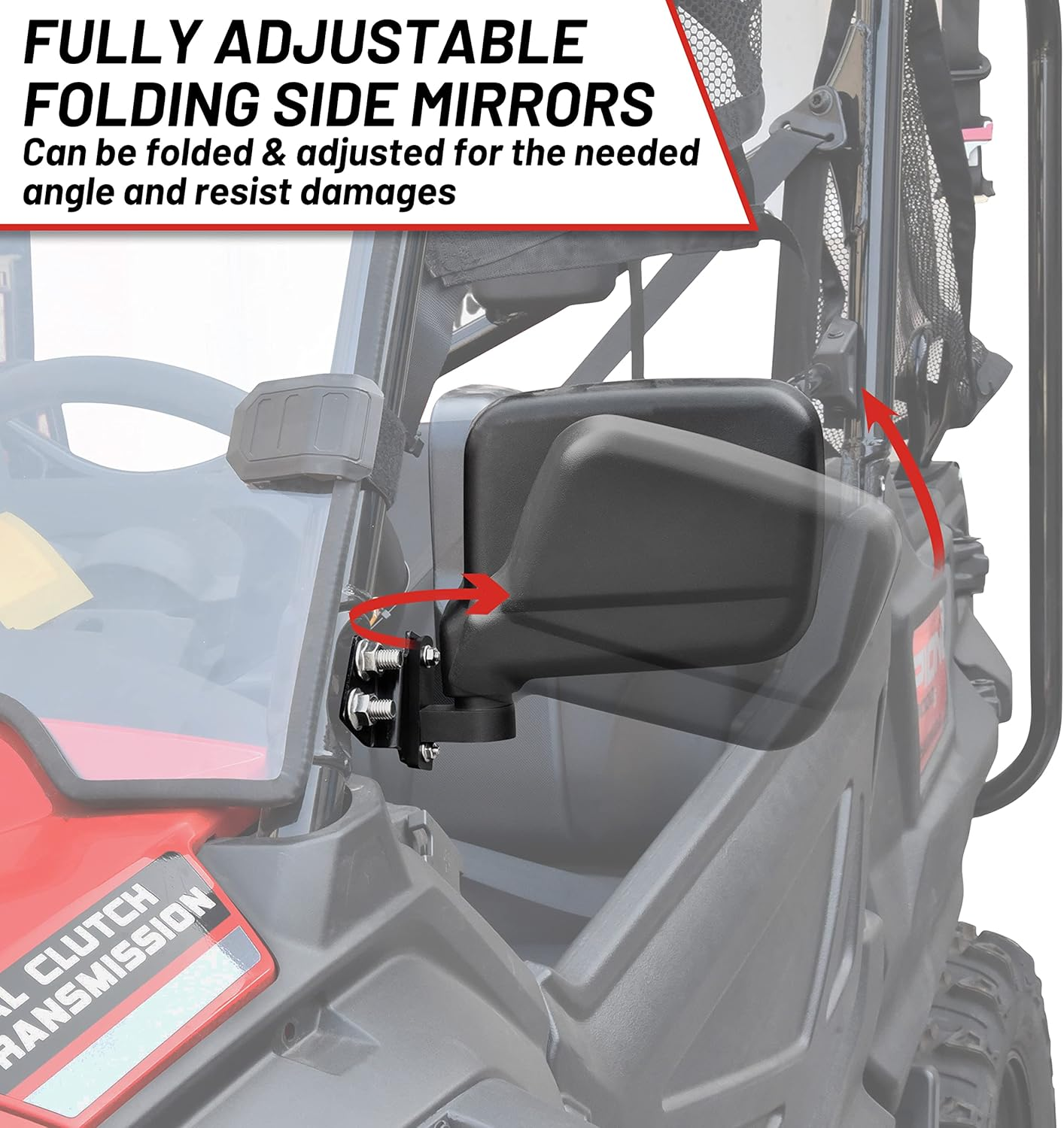 SAUTVS Adjustable Side Mirrors for Honda Pioneer 1000 16-25, High-Definition Clear Wider Folding Exterior Side Rearview Mirror for Honda Pioneer 1000 2016-2025 Accessories, 2PC, Replace# 0SV05-HL4-202 image number 5