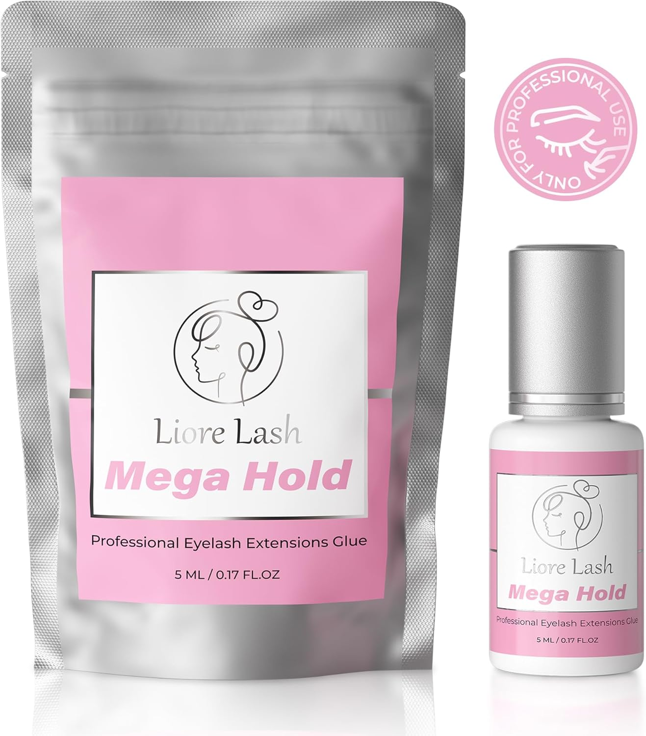 Mega Hold Eyelash Extension Glue Liore Lash / 1-2 Sec Dry/Retention - 7-8 Weeks/Black Adhesive/Professional Supplies for Classic/Volume Lashes (0.17Fl.Oz / 5Ml) image number 1