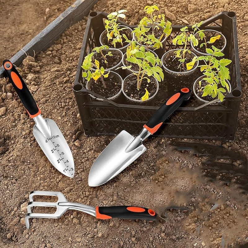 WEZCHUGHAOL 3-Pack Garden Tool Set - Heavy Duty Stainless Steel Gardening Shovel, Digging Trowel & Wide Hand Shovel with Ergonomic Handle for Planting, Weeding, [Orange] image number 1