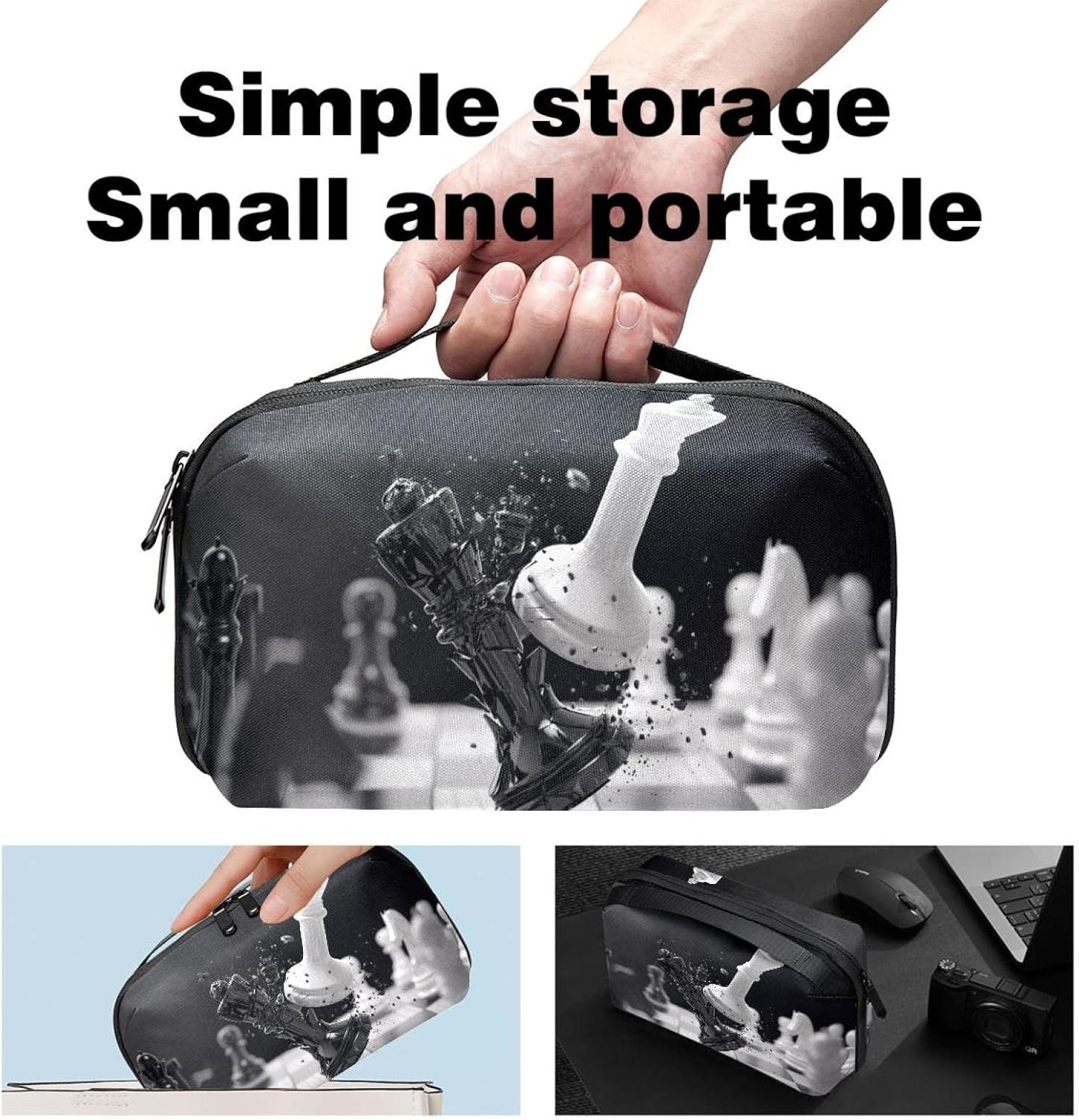 Toiletry Bag Hanging Dopp Kit for Men Water Resistant Shaving Bag with Large Capacity for Travel, Chessblackwhitepattern Artmodern image number 4