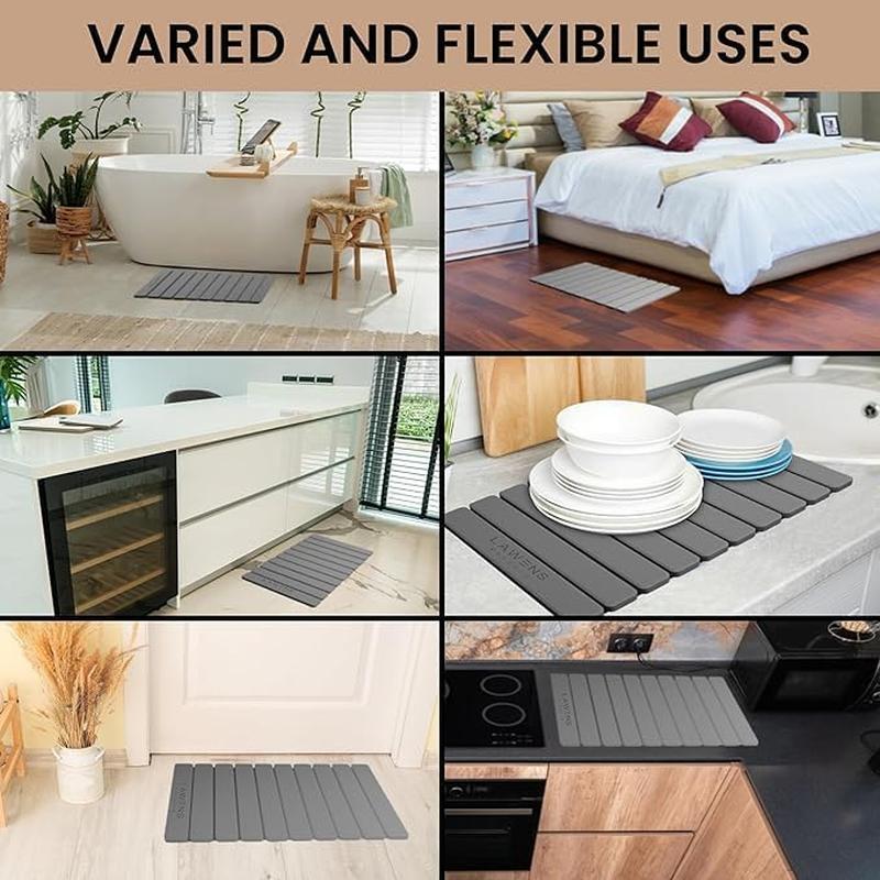 Diatomaceous Earth Folding Bath Mat 39 * 60CM Super Absorbent Floor Mat Quick-Drying Bathroom Carpets Non-Slip Doormat Rectangle Floor Mat Portable Roll-Up Foot Bath Mat for Bathtub Kitchen (Grey) image number 5