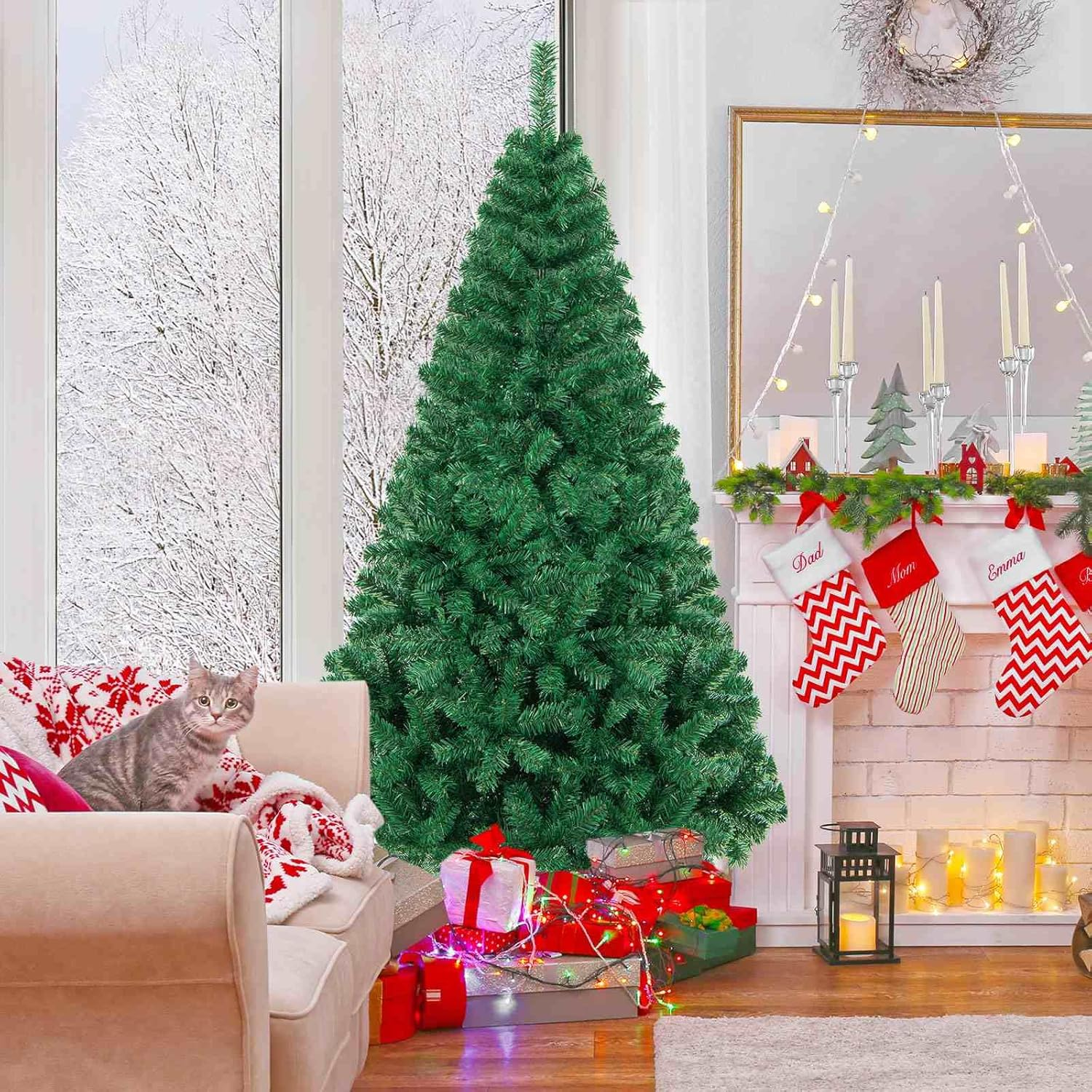 Costway 1.8M Artificial Christmas Tree Xmas Pine Tree with Solid Metal Legs Perfect for Indoor and Outdoor Holiday Decoration image number 4