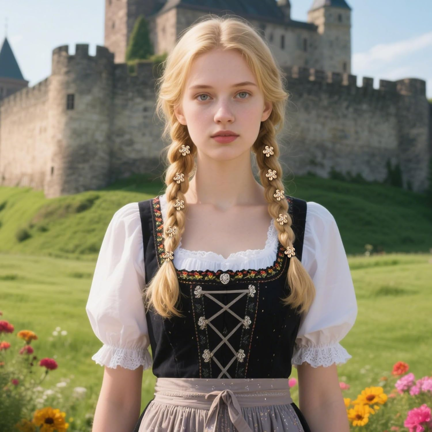 Bumlofa Golden Hair Clip Flower Set: 20 Pieces Small Hair Clips for Party, Braids & Hairstyles - Shiny Hair Accessories image number 3