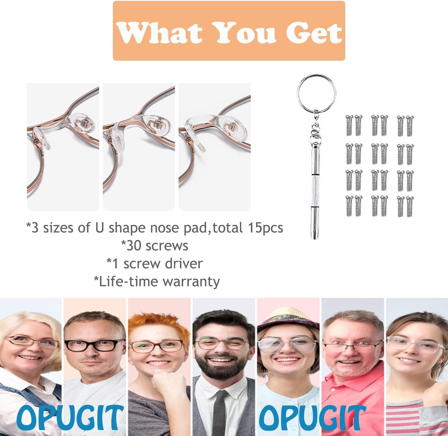 15 Pcs,3 Sizes Eyeglasses Nose Pads,U Shaped Eyeglasses Nose Pads Screw-In Eyeglass Nose Piece Soft Silicone Nose Pad for Eye Glasses Sunglass Eyewear, Clear