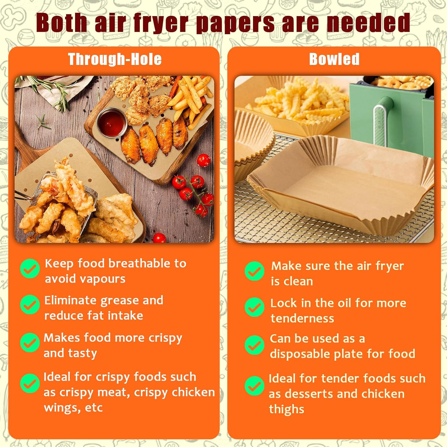 Pack of 200 Rectangular Air Fryer Paper Liners for Ninja, 100 Pieces Air Fryer Paper (8.6&times;5.5In) and 100 Pieces Baking Paper (7.9&times;5.5In) for Roasting Microwave image number 5