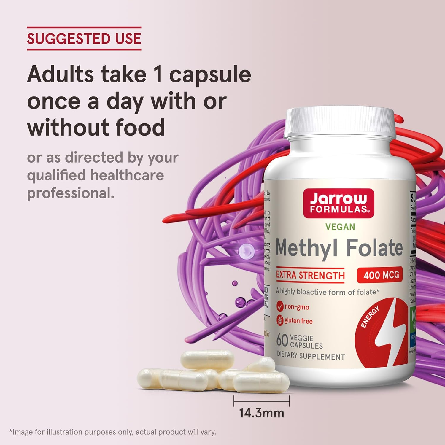 Jarrow Formulas Methyl Folate 5-MTHF, Supports Brain, Memory, Cardiovascular Health, 400 Mcg, 60 Caps