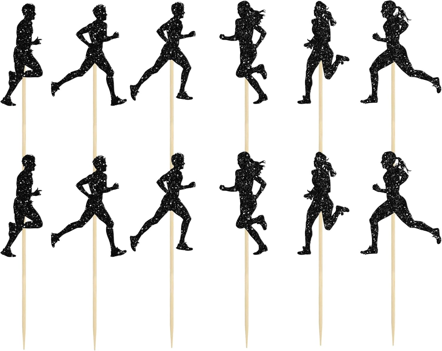 24Pcs Running Cupcake Toppers Black Glitter Sports Fitness Cupcake Picks for Running Theme Boys Girls Birthday Party Cake Decorations Supplies image number 4