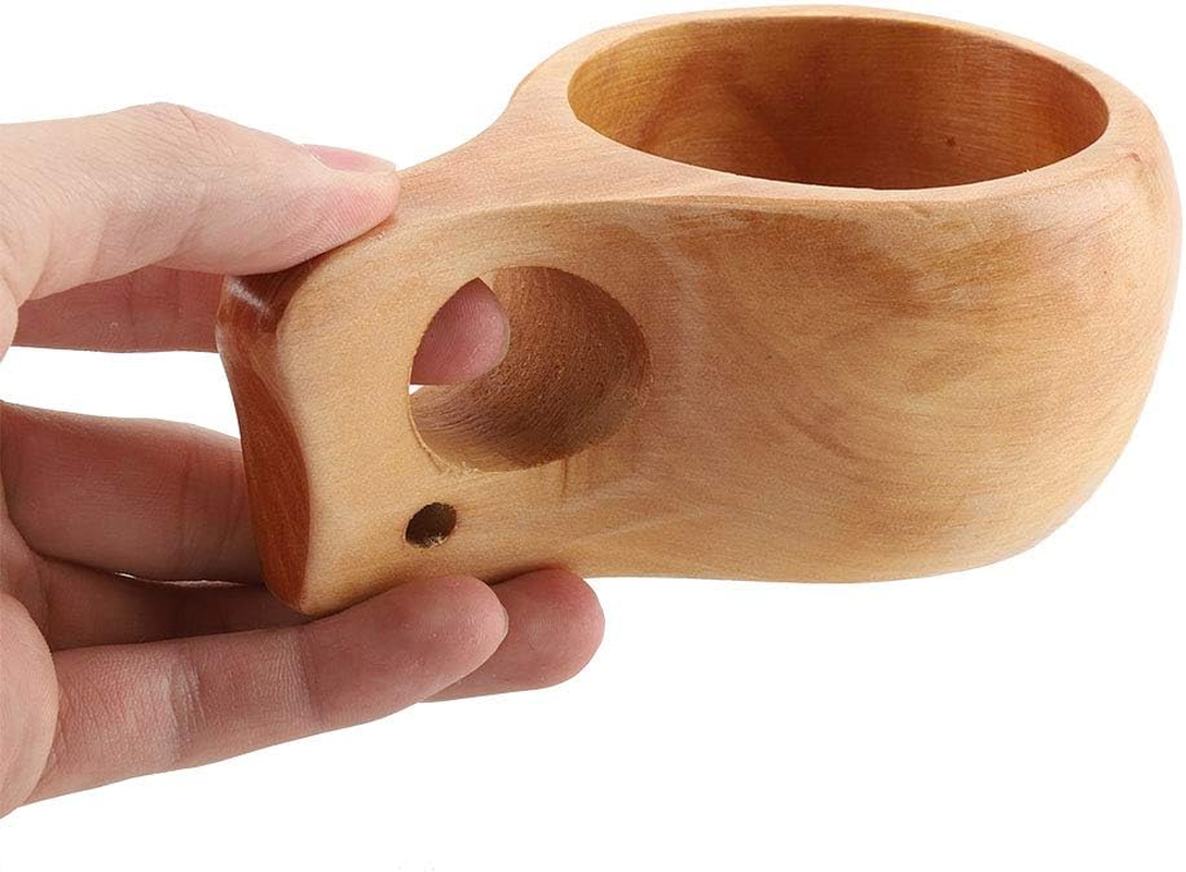 Wooden Tea Cups, Portable Wooden Coffee Cups, Wooden Cups with Handles, Suitable for Outdoor Cam, Adventure, Hiking(Single Hole) image number 4