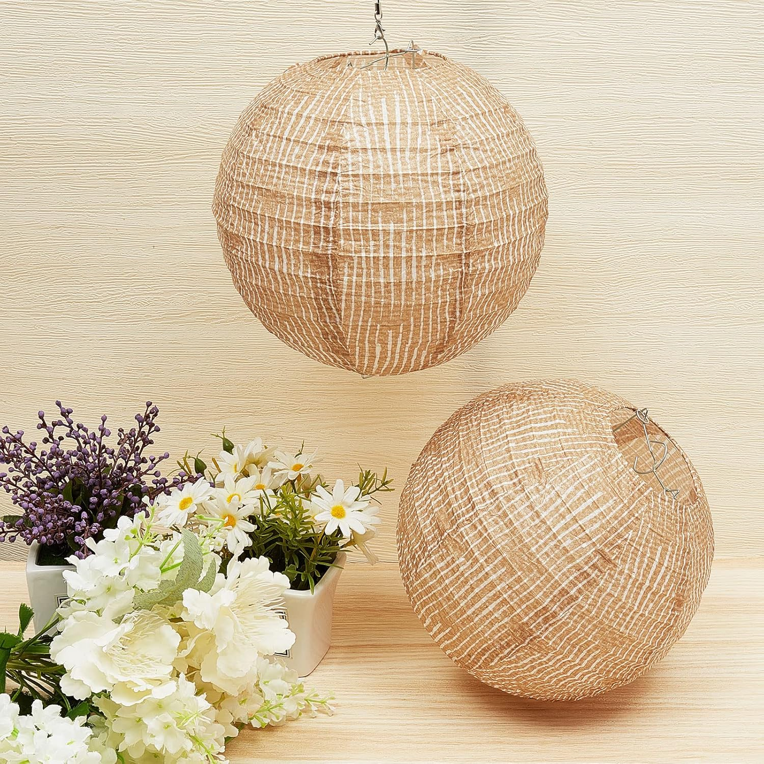 Hortsun 12 Pcs Print Burlap Paper Lanterns round Chinese Paper Lanterns Decorative Farmhouse Classroom Decor Home Sweet Classroom Birthday Party Ceremonial Event (8 Inch)