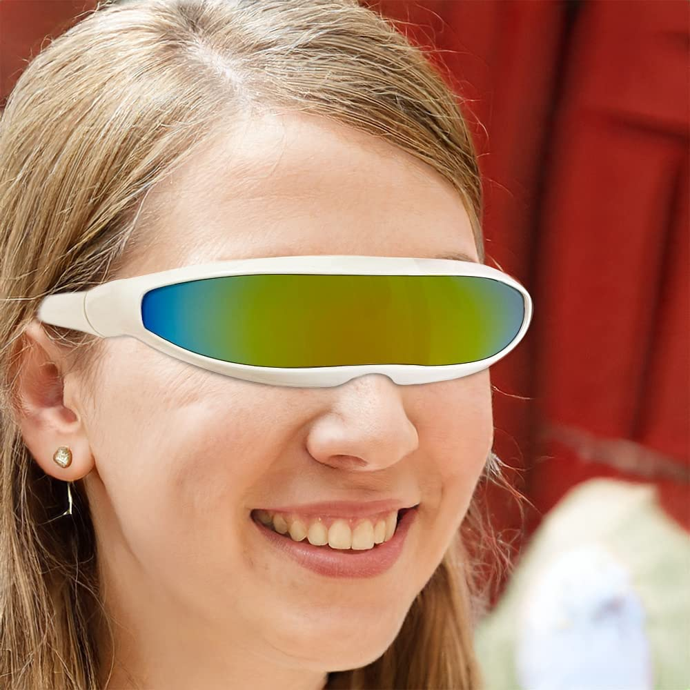 Cyclops Sunglasses, Futuristic Glasses Narrow Color Mirrored Lens Novelty Cool Glasses for Party Cosplay Robot Space Costume, Yellow/Blue image number 1