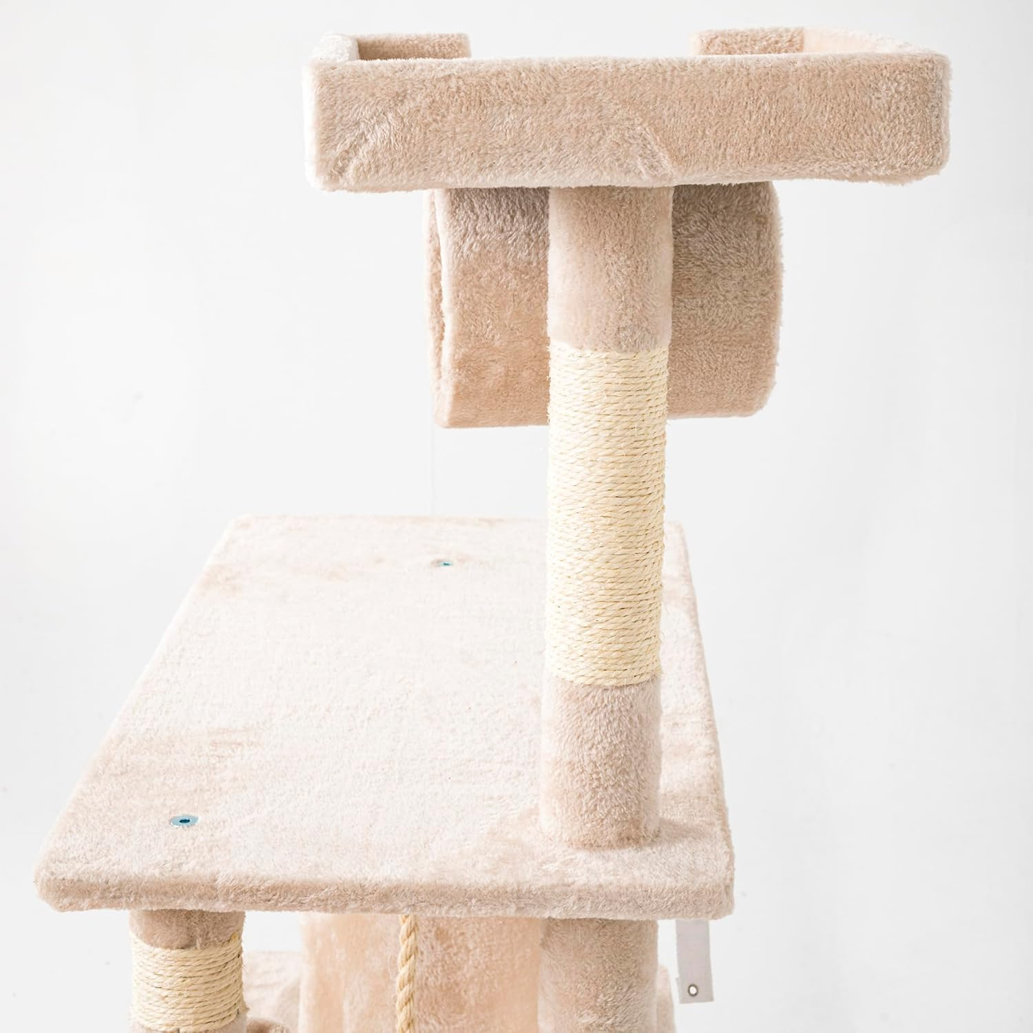 CASA Basics Multi-Level Cat Tree, 141 Cm Height, Plush Covered with Sisal Posts, Hammock, Cave, Platform (Beige) - Gray image number 5