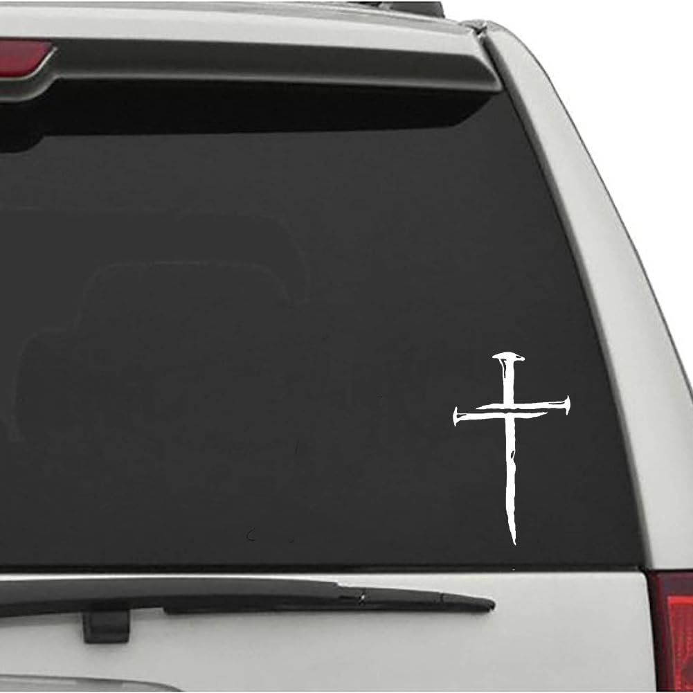 XTRAYXRAY Cross of Nails NOK Sticker Jesus Christian Car Decal Funny Window Bumper Decal Sticker Suitable for Cars, Trucks White 2Pcs - White image number 5