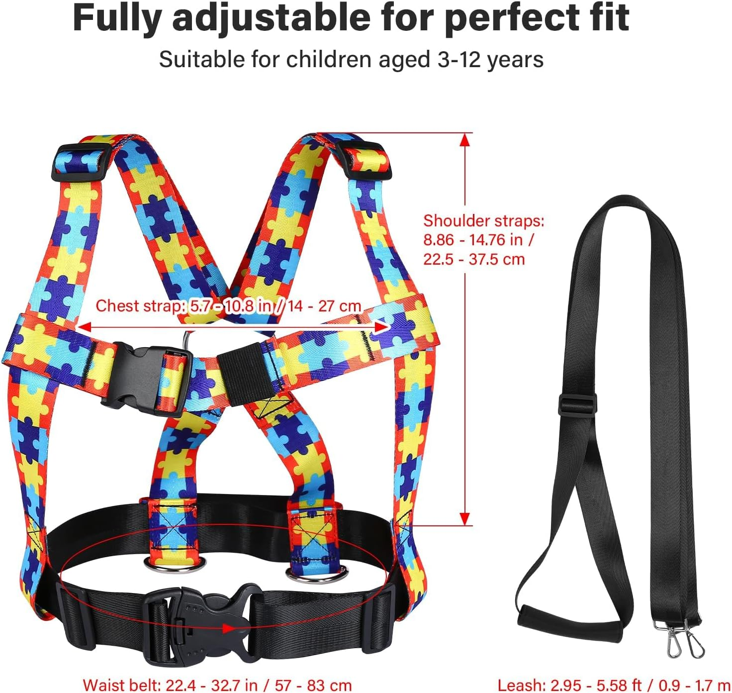 HOOMTREE Safety Harness Leash for Special Needs Child Aged 3-12 Years Fully Ajustable, Sturdy Walking Harness for Older Children with Grab Handle, Keeping Active ADHD/ASD Autism Kids Safe in Public image number 1