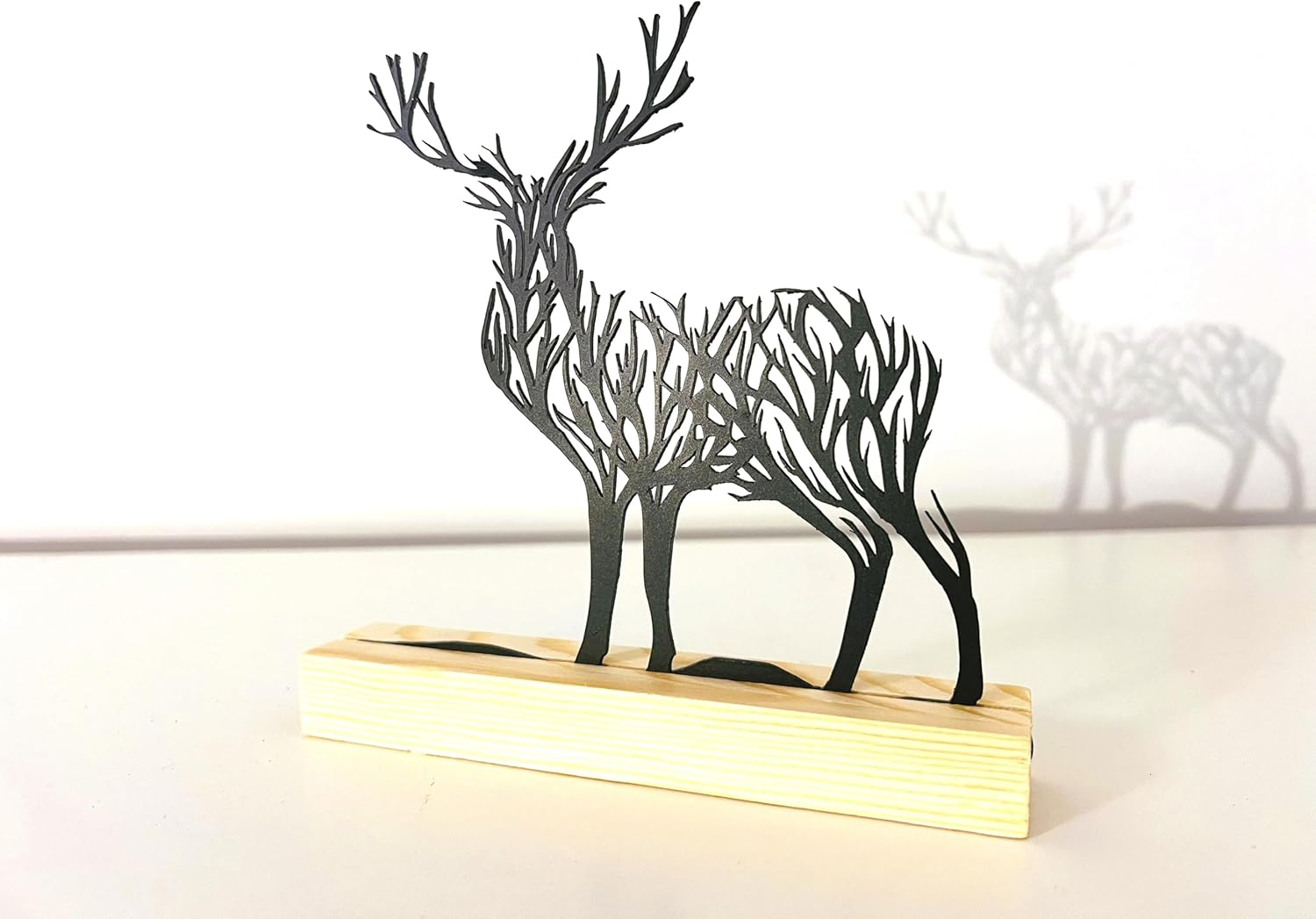 Chic Iron Deer Ornament with Wooden Base, Iron Culpture, Decorative Statue, Metal Deer Ornament, Rustic Decor, Art Deco, Bookshelf Decor, Office Decoration, Gift image number 1