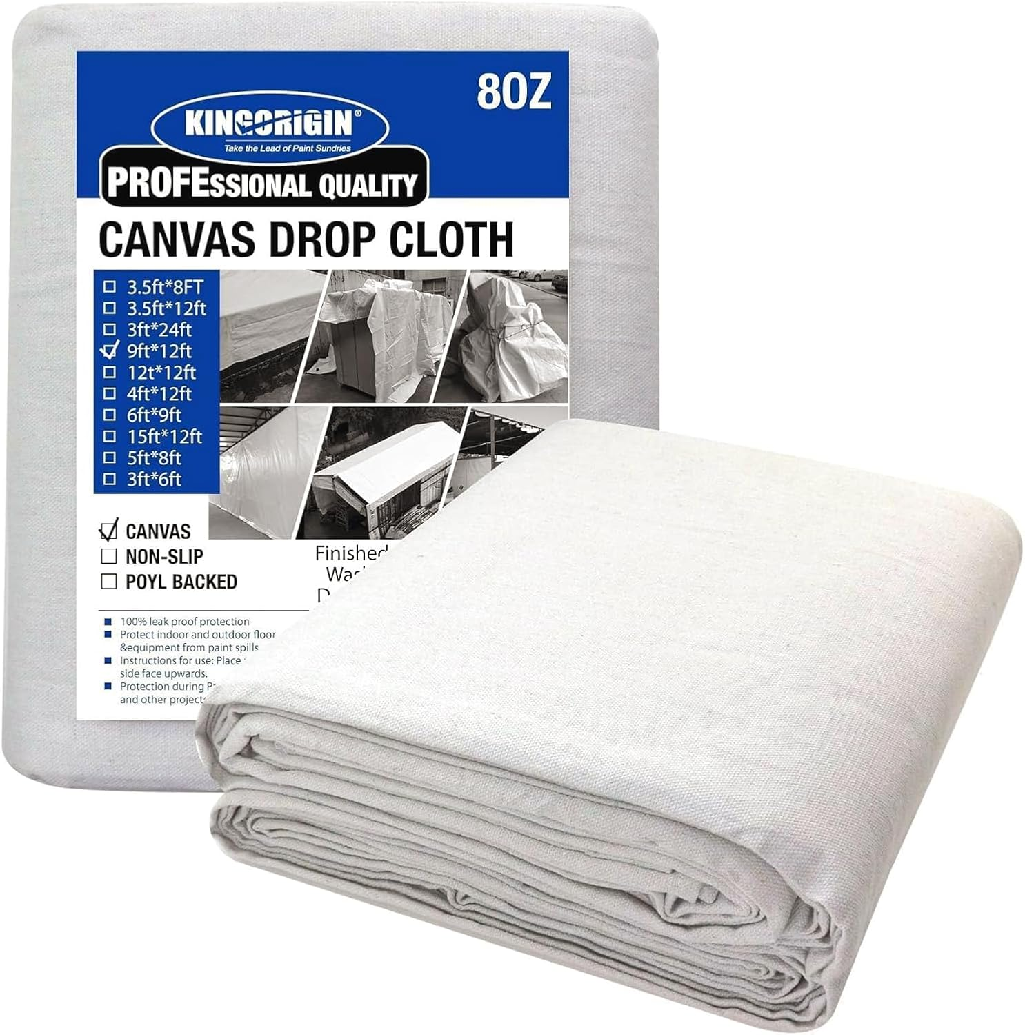 Kingorigin Grey White Canvas Drop Cloth 9X12Feet for Painting, Painters Drop Cloth, Paint Tarp, Curtains, Painting Supplies, Canvas Sheet image number 5