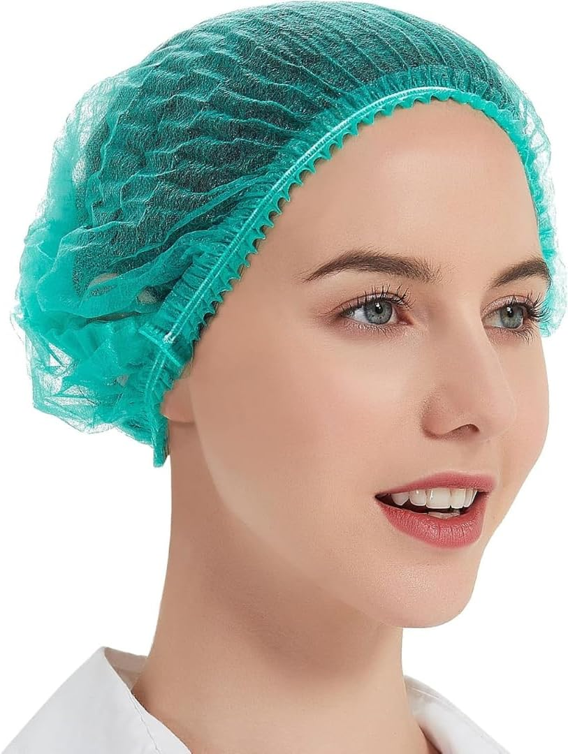 Shield Right 100 Pack Disposable Hairnets Bouffant Caps, Breathable Polypropylene, Strong Elastic, Lint-Free, Hygienic Hair Cover for Food Processing, Hospitality, Labs & More (Blue, 21 Inch)