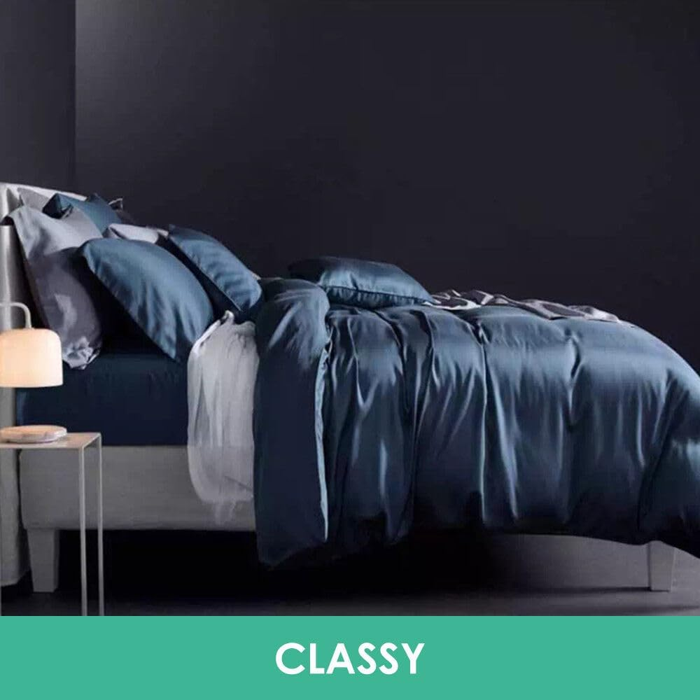 1000TC All Size Ultra Soft Cool Summer Art Silk Silky Satin Quilt Doona Duvet Cover Set (Grey, Double) image number 2