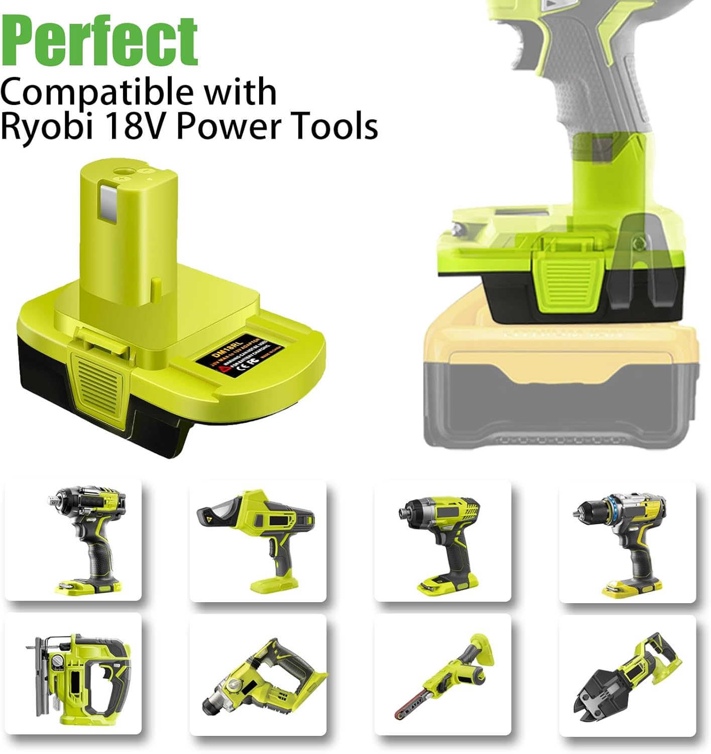 DM18RL Battery Adapter for Dewalt & for Milwaukee to for Ryobi Battery Adapter, Convert for Dewalt 20V Llithium Battery to for Ryobi Tool 18V P105 P107 P108 Battery with 5V 2.1A USB Charge image number 4