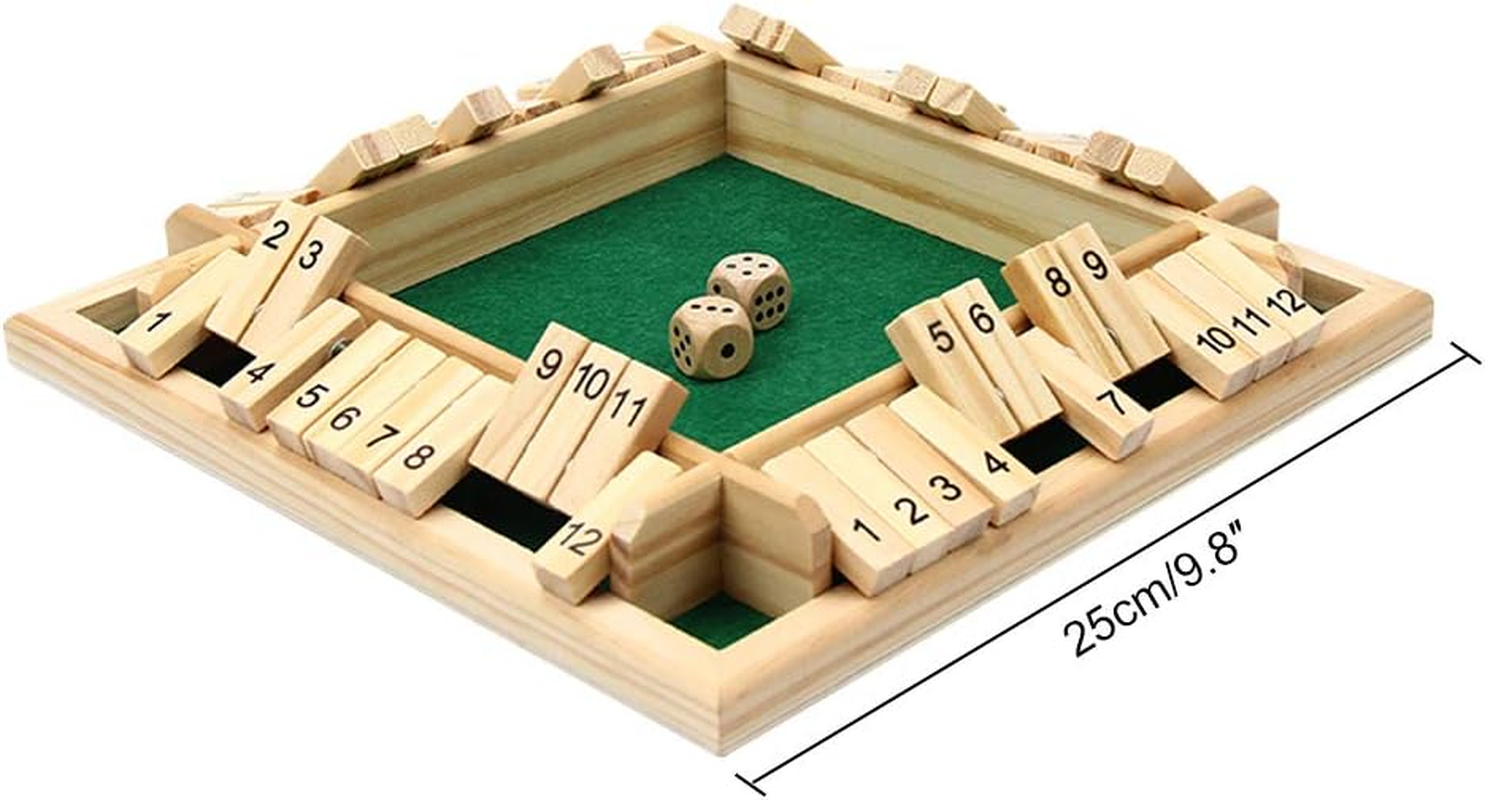 Kitchnexus 4-Player Shut the Box with 12 Numbers Wooden Table Game Classic Dice Board Toy