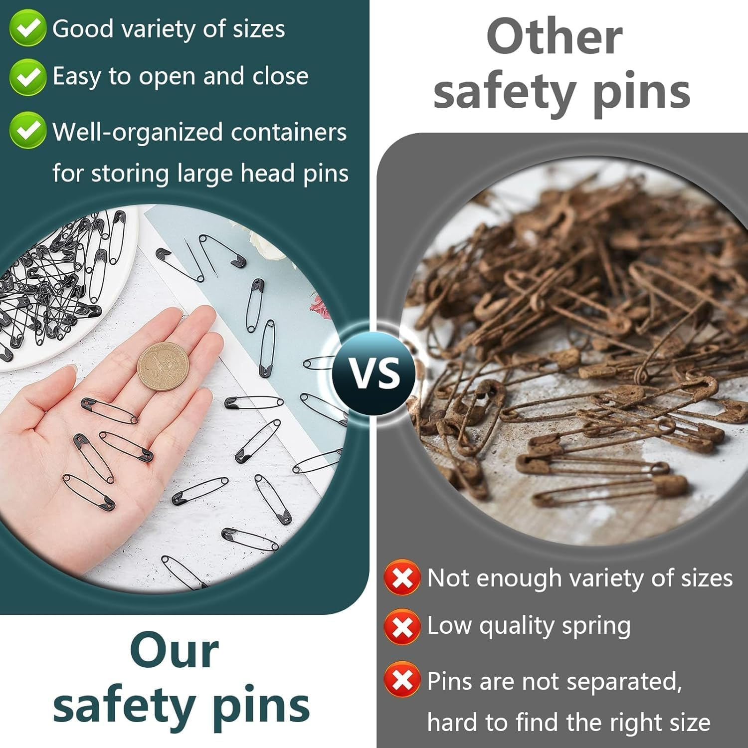 Safety Pins, 500 Pcs Safety Pins for Clothing, Metal Safety Pins for Clothing, Sewing, Crafts, Jewelry Making (Black, 18Mm) image number 5