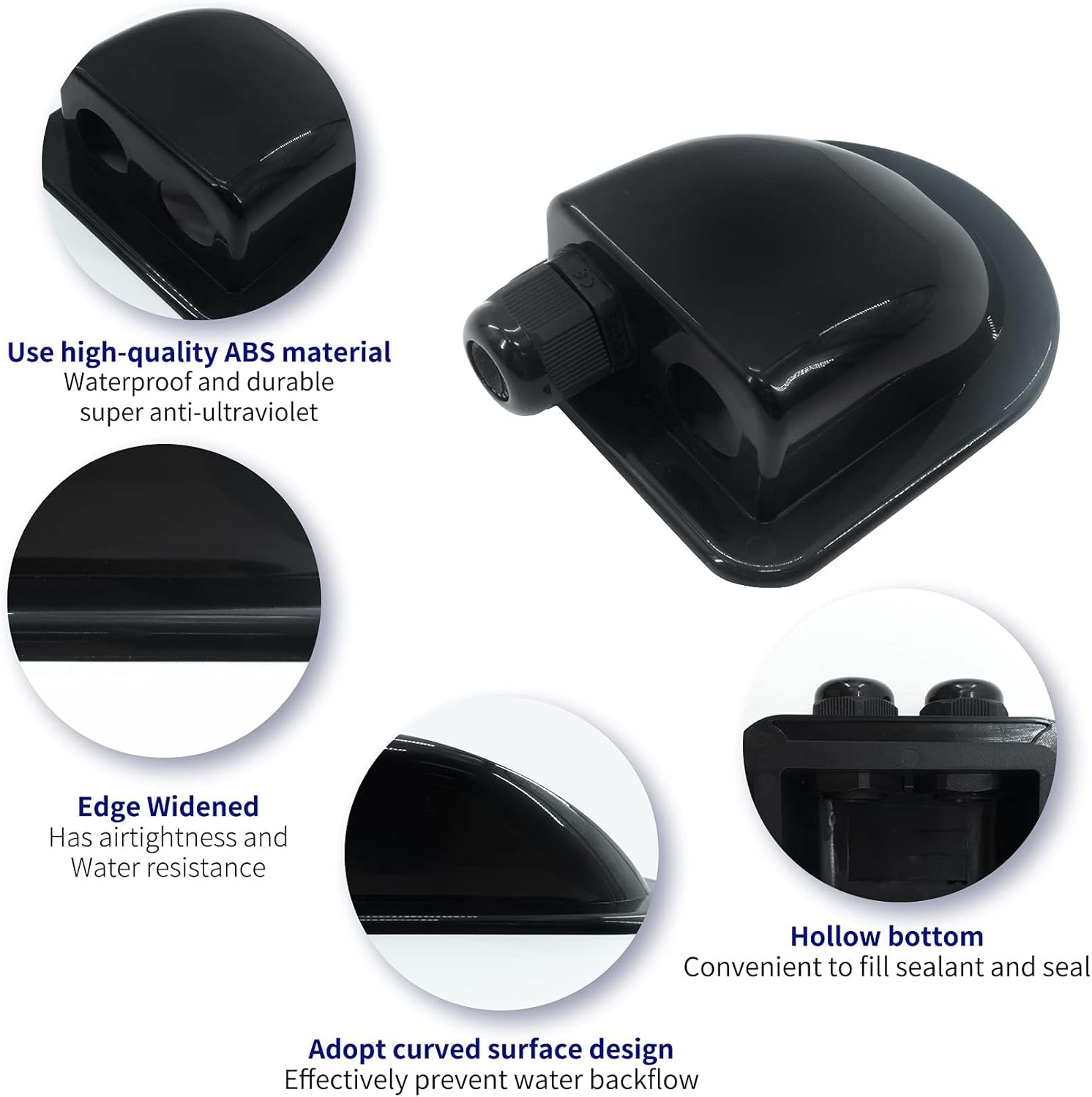 ABS Double Solar-Cable-Entry-Gland-Housing Cable Entry Plate 3Mm to 12Mm Solar Double Cable Entry Gland Box for RV Roof Waterproof,Boats,Yacht,Roofs（Black） image number 6