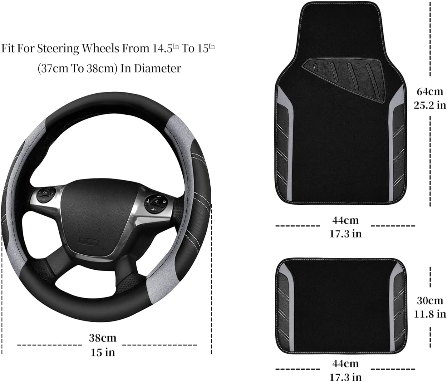 Flying Banner Faux Leather Steering Wheel Cover and Waterproof Car Floor Mats, Microfiber Universal Car Combo Fit for Sedan,Suv,Cars,14.5-15",37-38Cm Sporty Anti-Slip Safety (Gray) - Pink image number 2