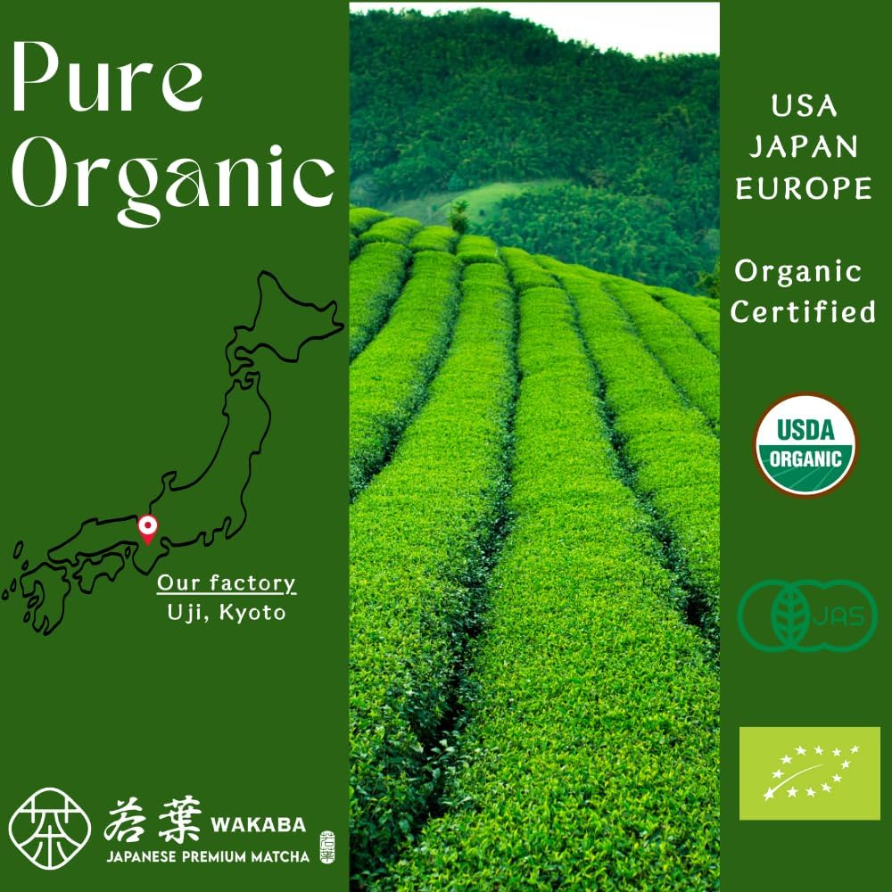WAKABA 1St Harvest Finest Organic Matcha &ndash; Contest Grade 30G from Uji, Kyoto, Japan | JAS/USDA Certified | Stone-Milled | Emerald Green Color image number 4