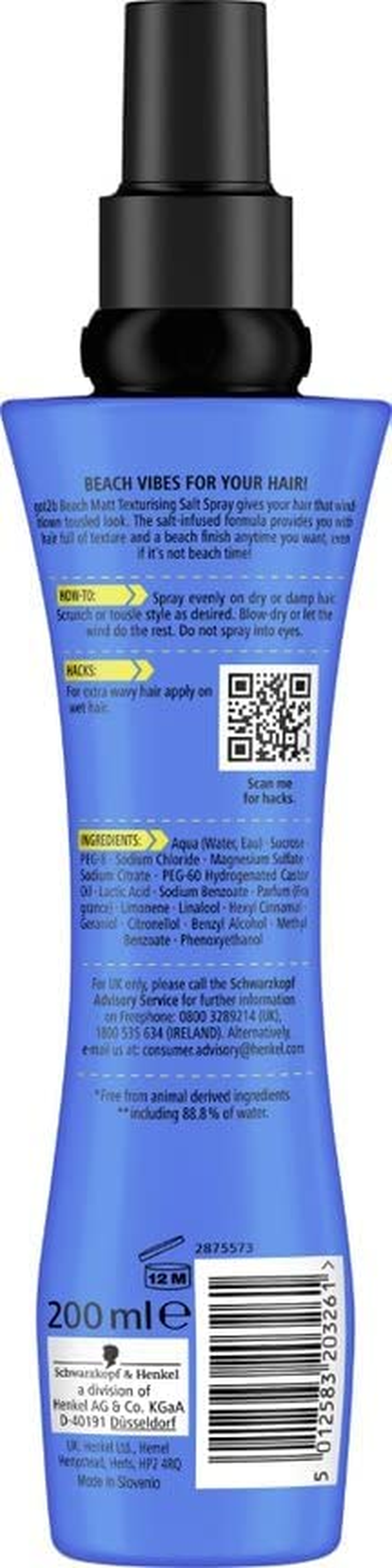 Schwarzkopf Got2B Beach Matt Texturizing Salt Spray 200Ml image number 2
